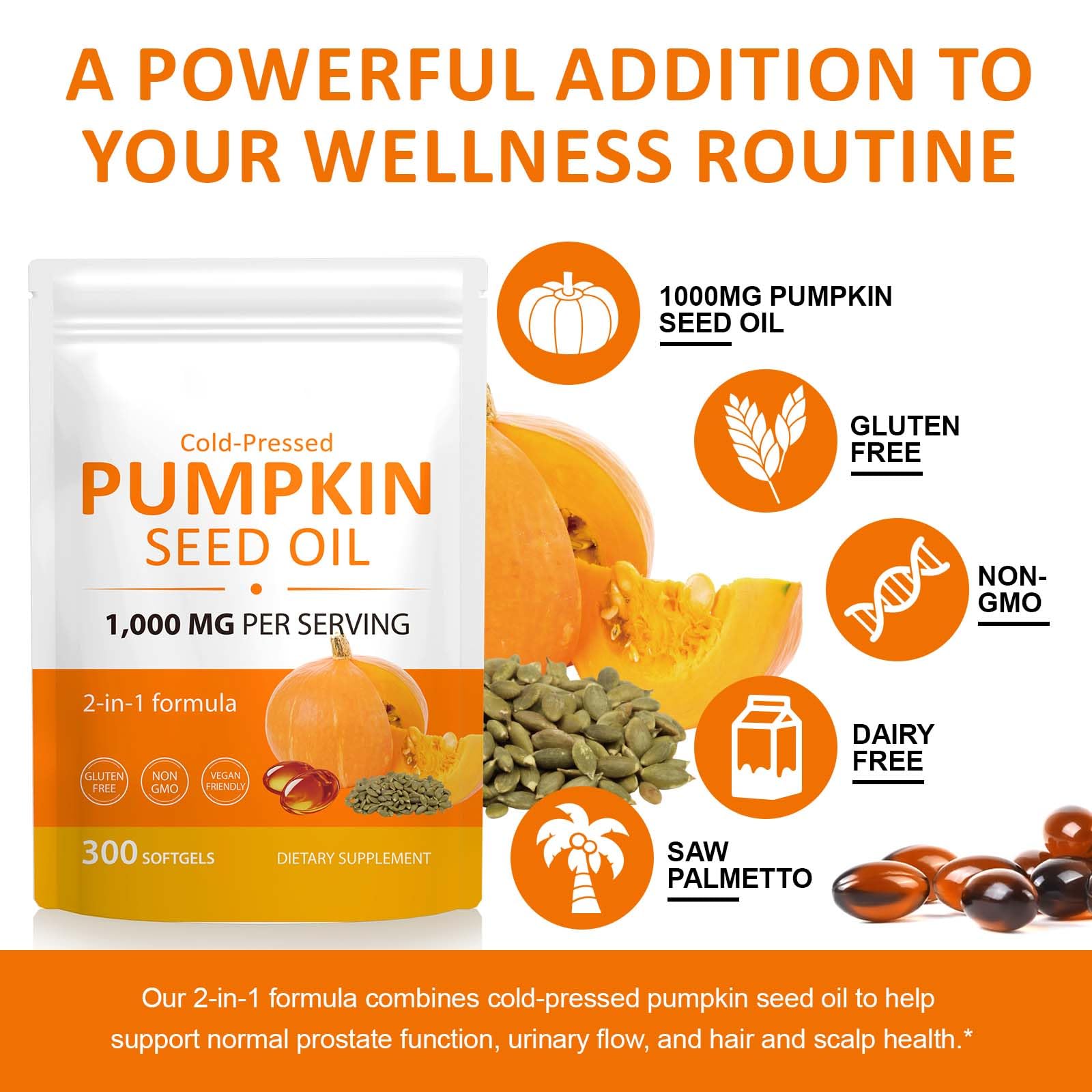 Pumpkin Seed Oil Capsules 1000mg – Cold-Pressed, Hair Growth | 300 Softgels