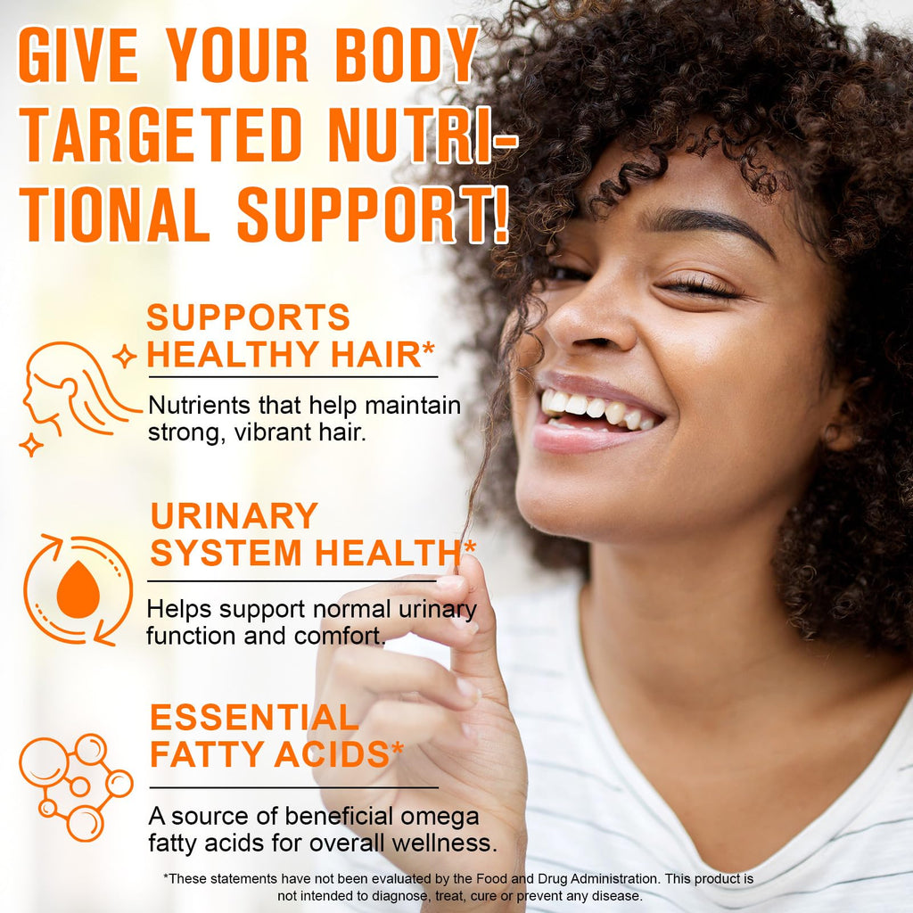 Pumpkin Seed Oil with Saw Palmetto - 3000mg Per Serving, 300 Softgels - Cold Pressed, Pure Virgin Oil, Essential Fatty Acids & Phytosterols - Supports Hair, Urinary, Bladder & Prostate Health, Non-GMO