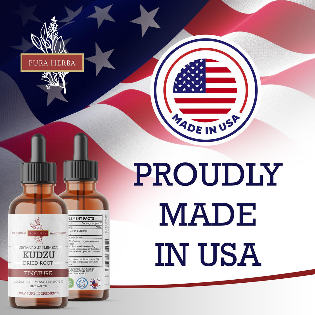 Pura Herba Organic Kudzu Root Extract – Alcohol-Free, Vegan, Non-GMO, Made in USA – 2 Fl Oz