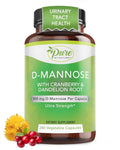 Pure By Nature D-Mannose 600mg Vegan Capsules with Cranberry and Dandelion – 240 Count