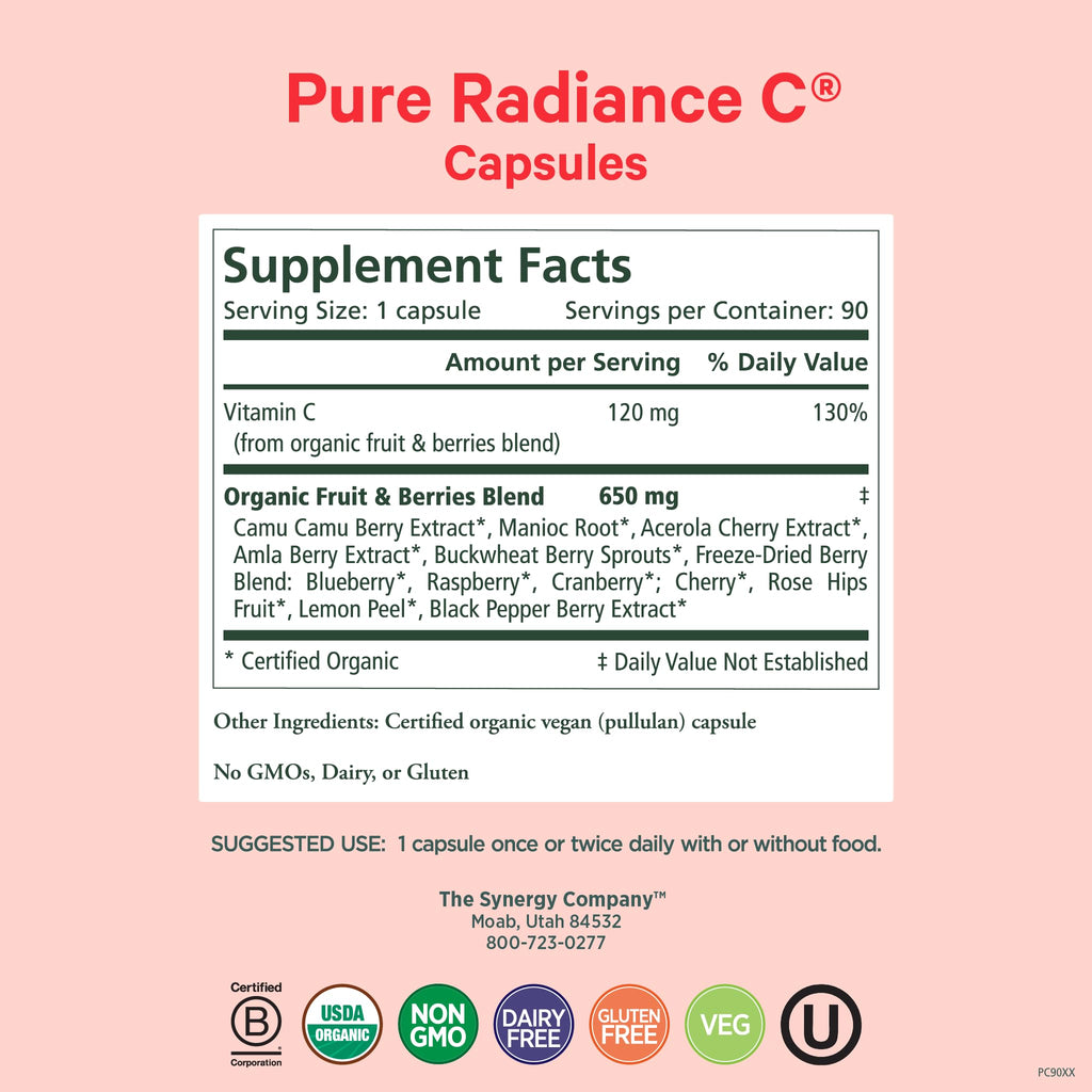 Pure Radiance C – Organic Vitamin C Capsules (90 Count) | Whole Food Vitamin C from Camu Camu & Acerola