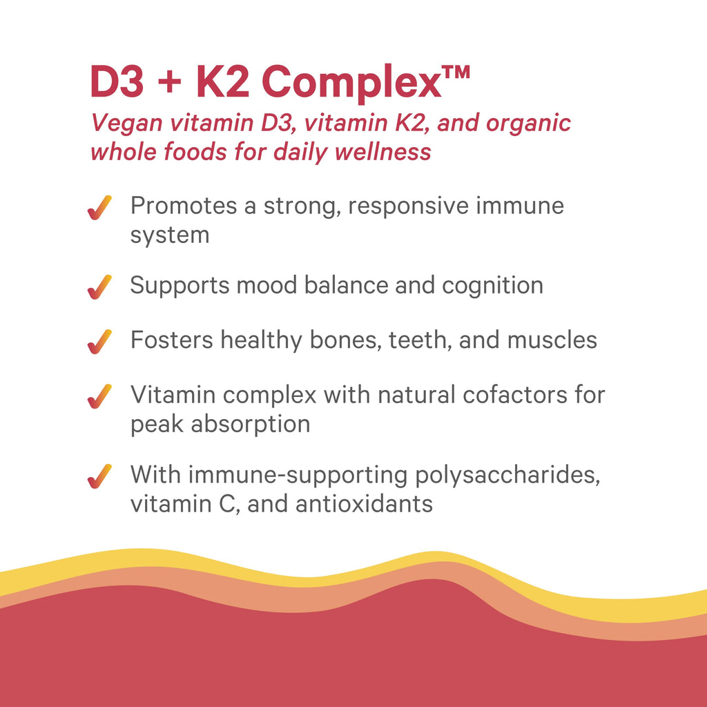 PURE SYNERGY D3 + K2 Complex | Vegan Vitamin D3 K2 Complex | Organic D3 Supplement with Vitamin K2 and K1 Plus Organic Whole Foods | Supports Bone, Brain, and Immune Health (60 Capsules)