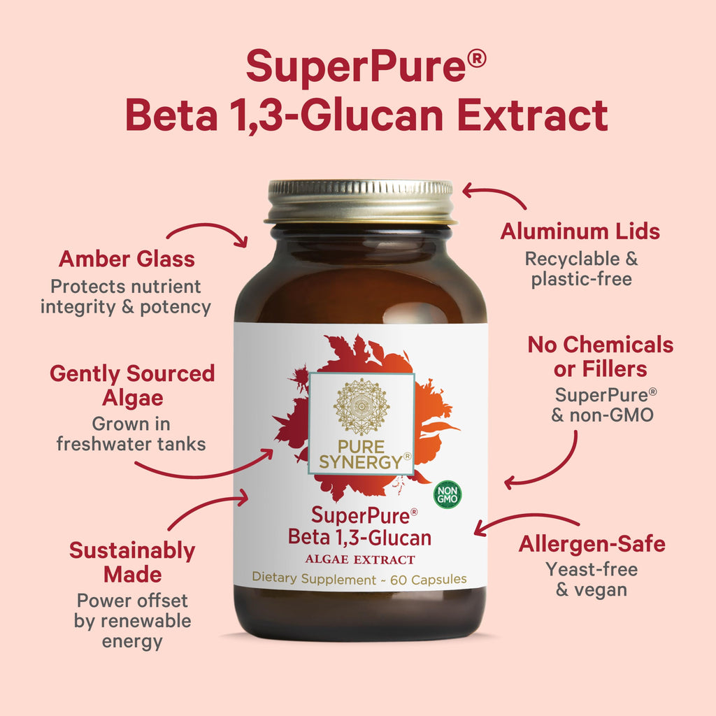 PURE SYNERGY SuperPure Beta 1,3-Glucan Extract – 500 mg, Algae-Based Immune & Digestive Support (60 Capsules)