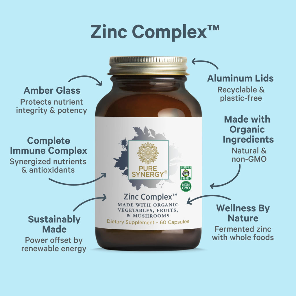 Pure Synergy Zinc Complex – Immune Support, Vegan Zinc with Vitamin C (60 Capsules)