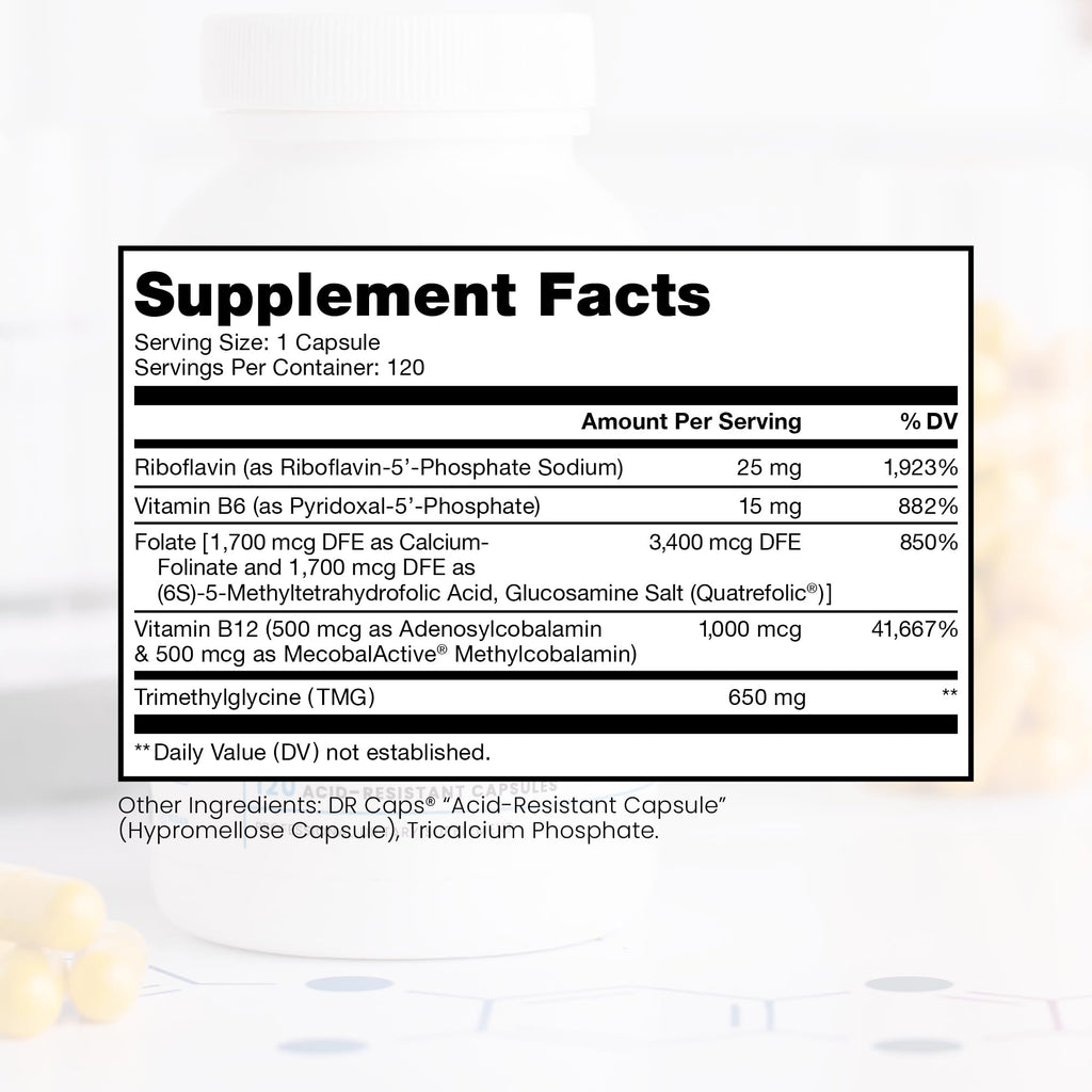 Pure Therapro Rx Methylated B Complex Vitamins Made in USA, 4 Month Supply | Methyl B Complete Quatrefolic 5-MTHF Folate, B12 Methylcobalamin, TMG Trimethylglycine, Methylfolate | Pharm Grade