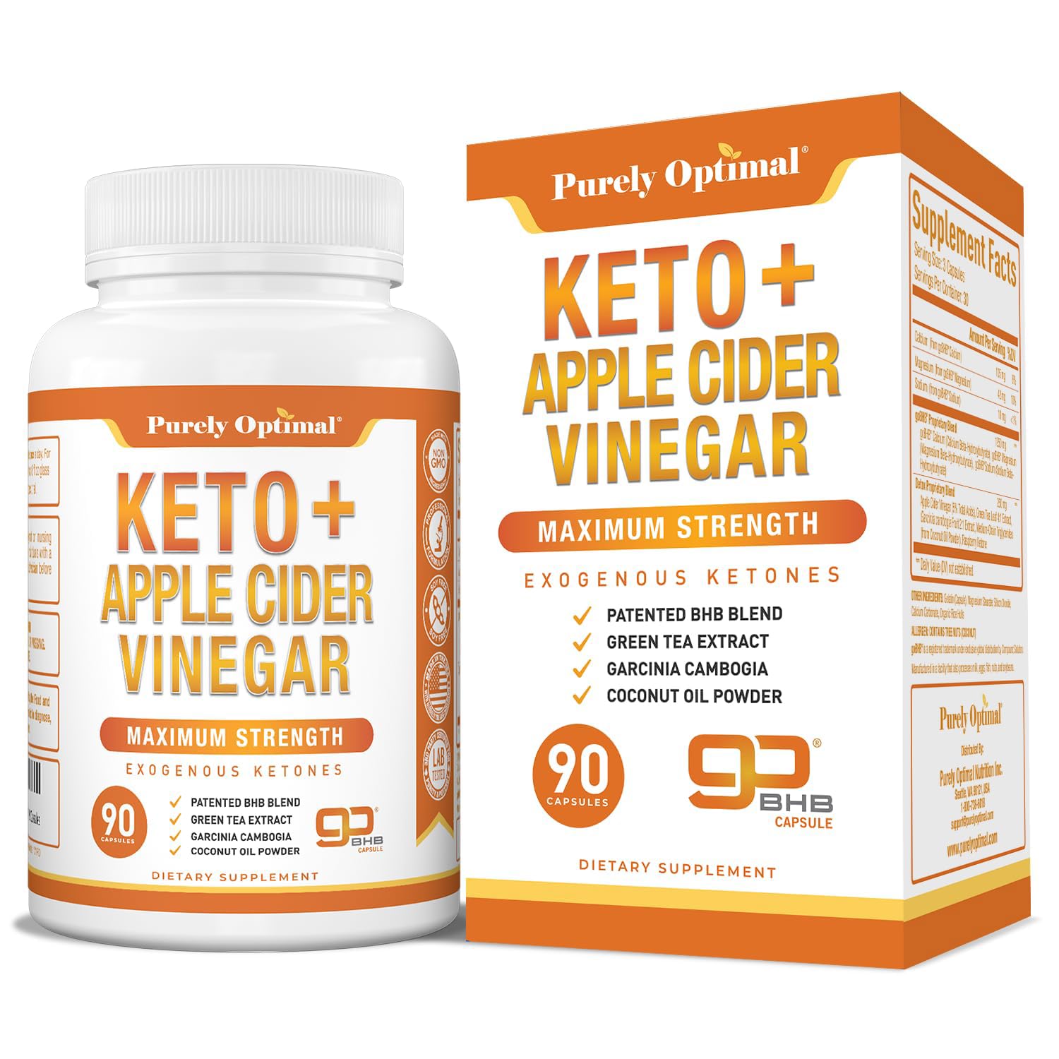 Purely Optimal Keto BHB & Apple Cider Vinegar Capsules – Ketosis Support – 90 Capsules