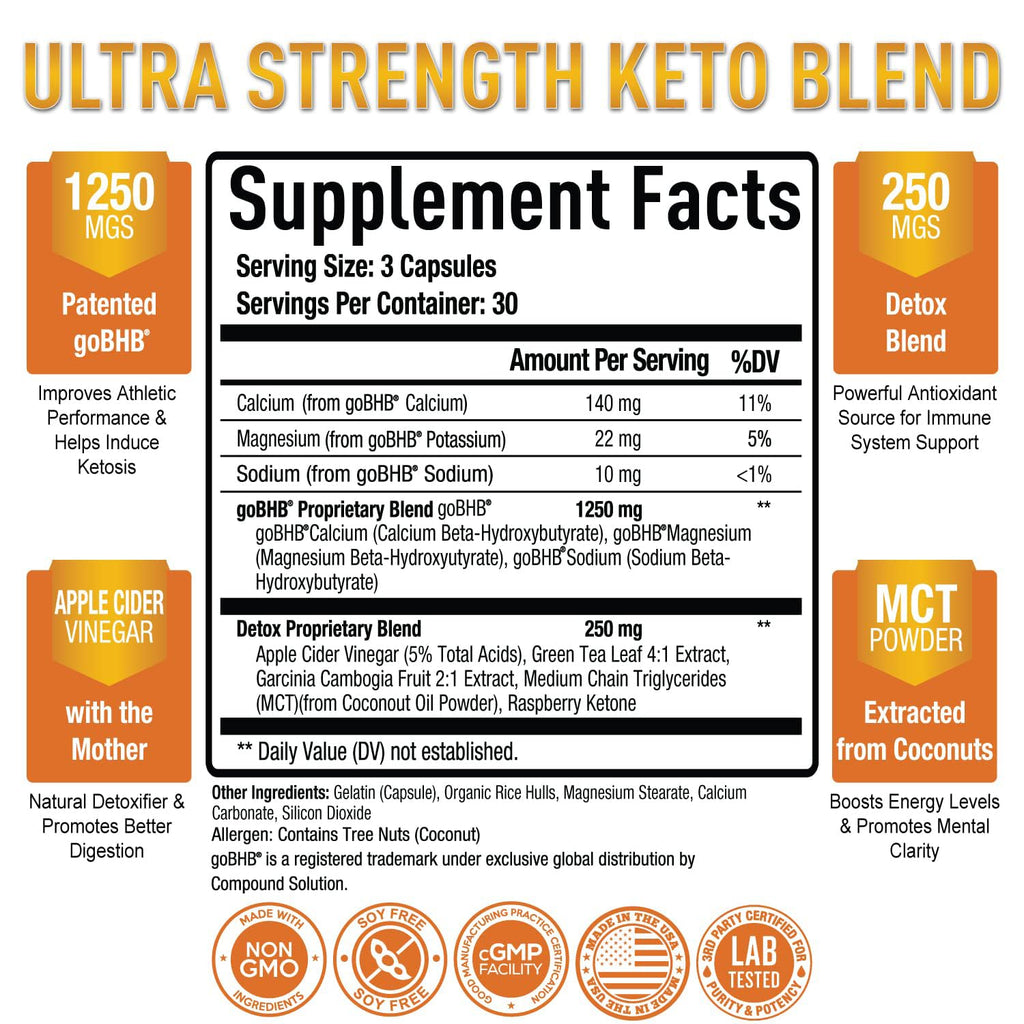 Purely Optimal Keto BHB & Apple Cider Vinegar Capsules – Ketosis Support – 90 Capsules