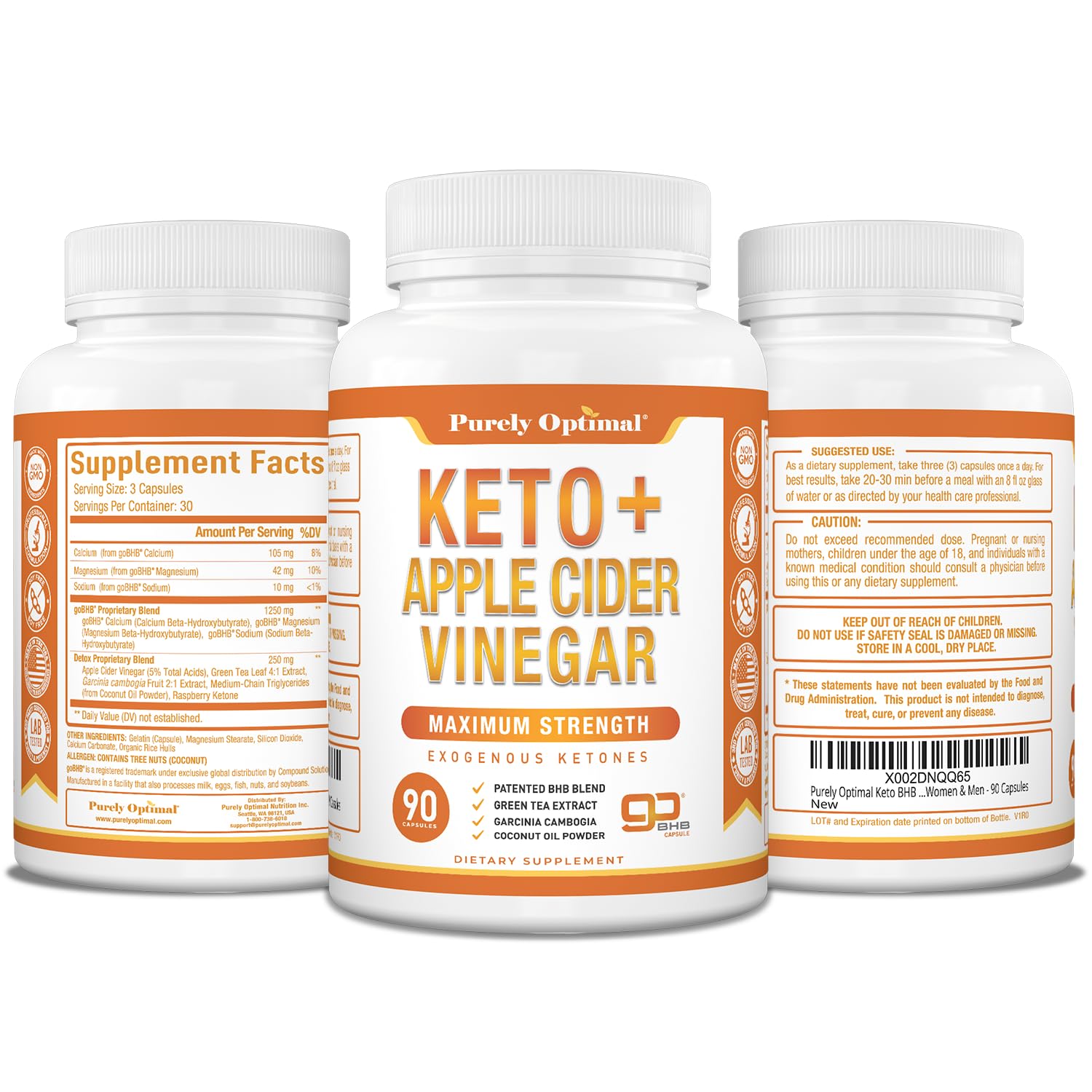 Purely Optimal Keto BHB & Apple Cider Vinegar Capsules – Ketosis Support – 90 Capsules