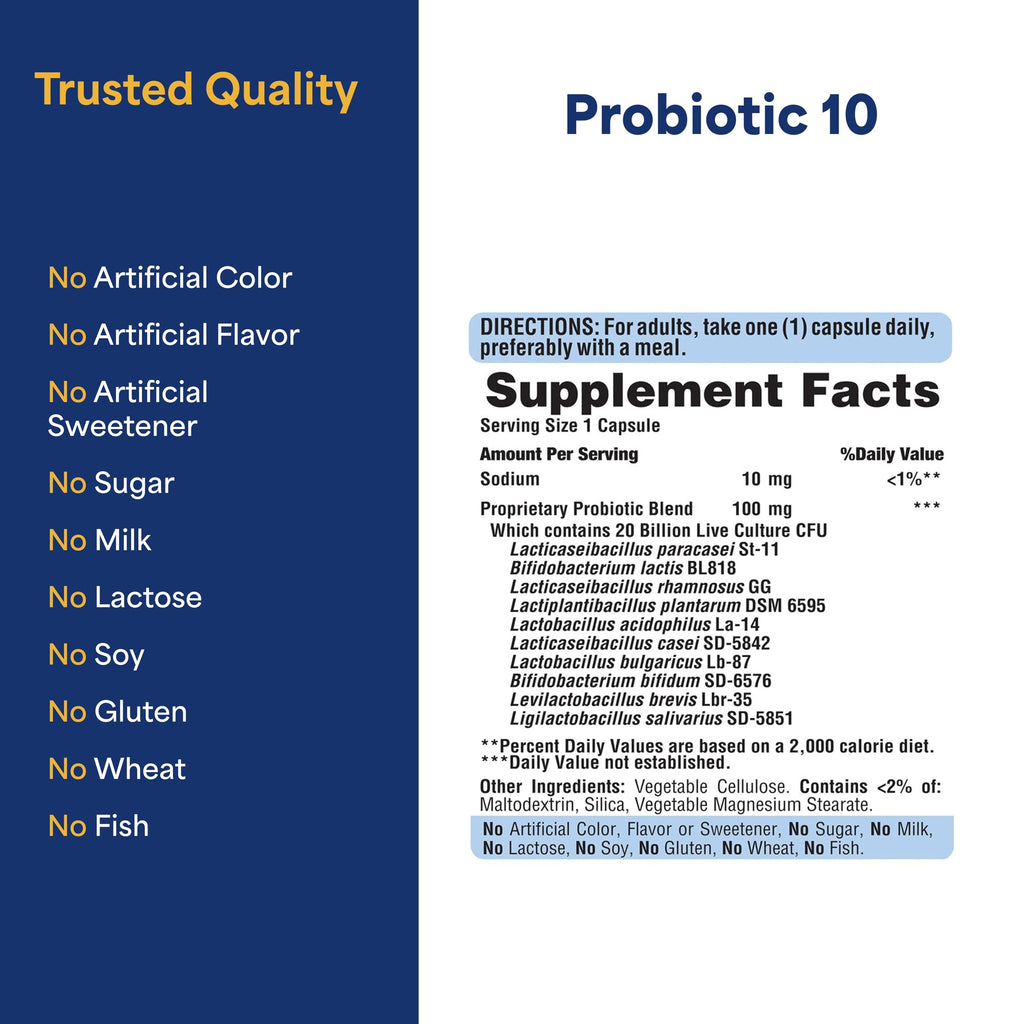 Puritan's Pride Probiotic 10 with Vitamin D for Immune System Health - 60 Count, White Bottle