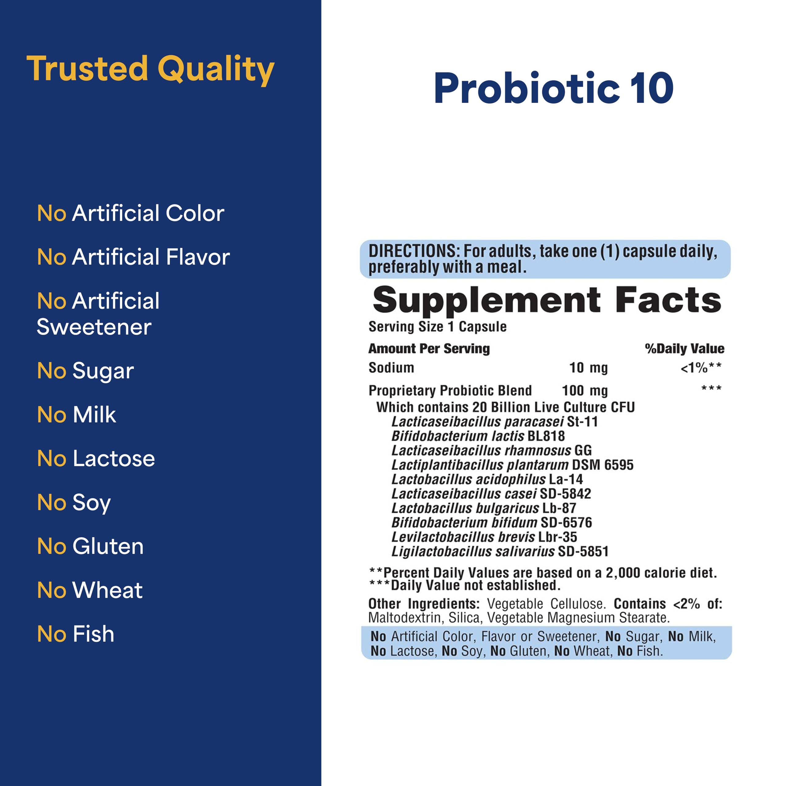 Puritan's Pride Probiotic 10 with Vitamin D for Immune System Health - 60 Count, White Bottle
