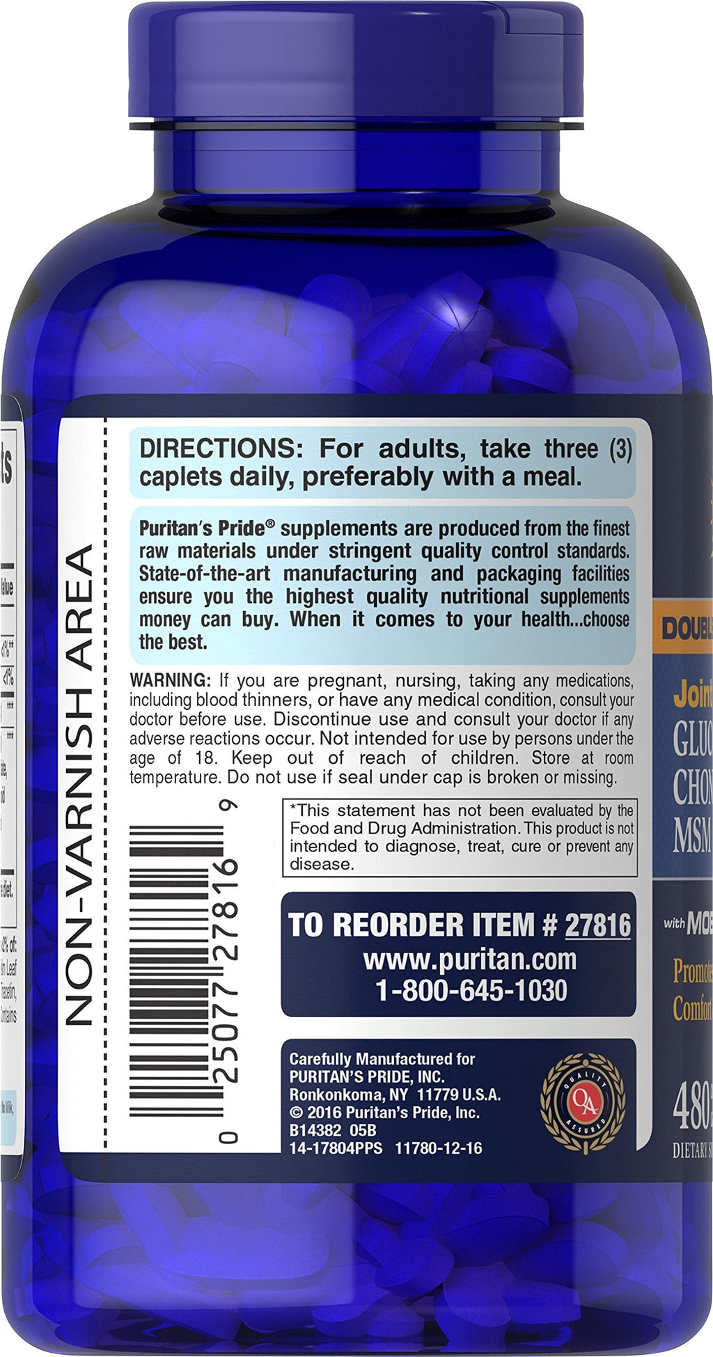 Puritan's Pride Glucosamine, Chondroitin & MSM – 3 Per Day Formula
