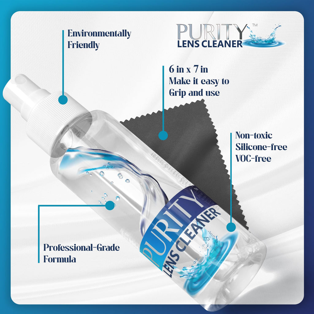 Purity Eyeglass Lens Cleaner Kit – 3 Travel-Size 2oz Bottles + 2 Microfiber Cloths | Safe for All Lenses & AR Coated