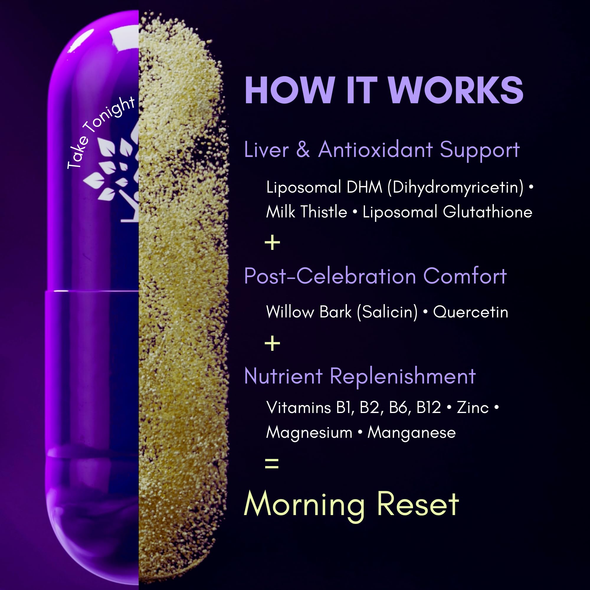 Purple Tree Post-Celebration Wellness Supplement | Liposomal DHM, Glutathione & Milk Thistle for Liver Support | 60 Capsules