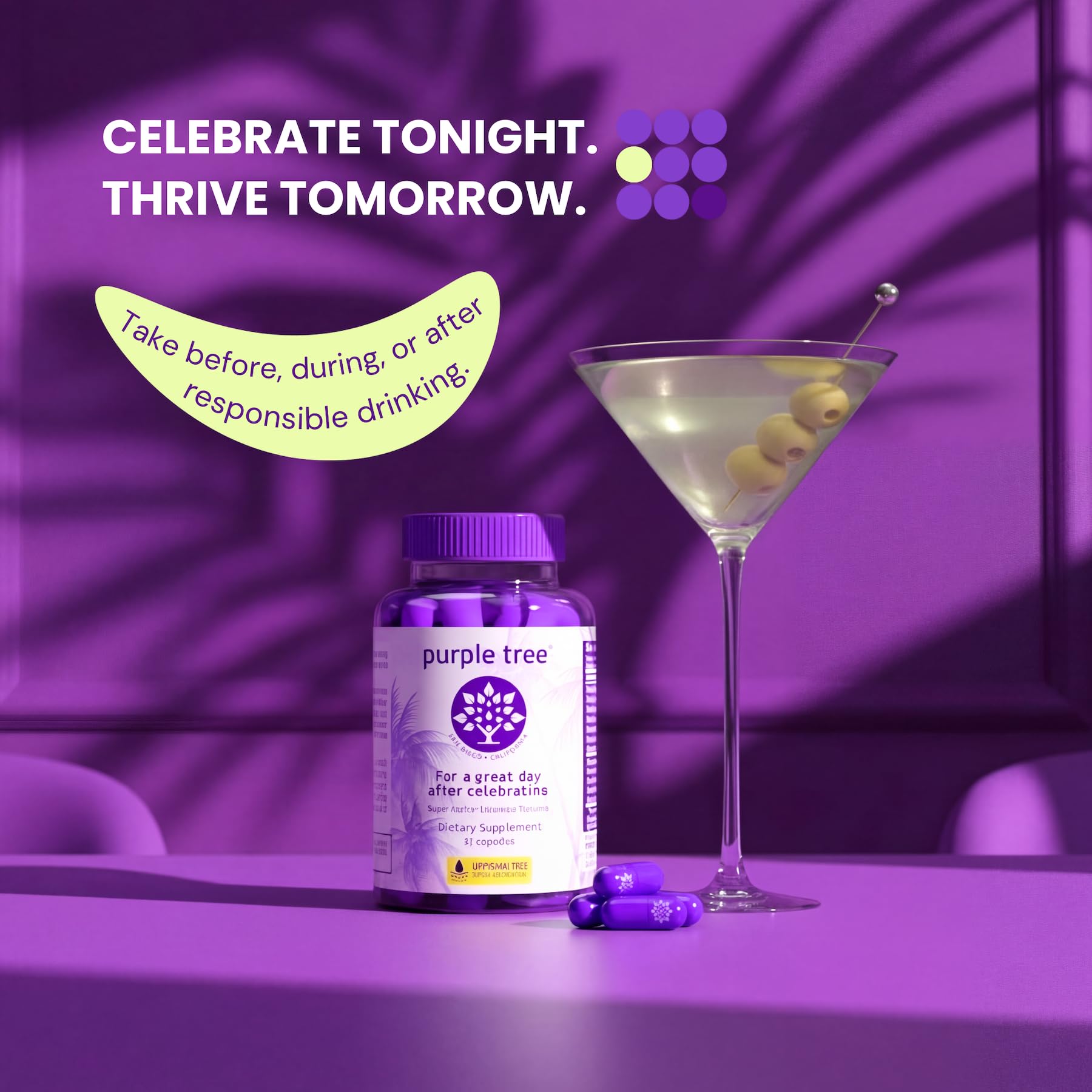Purple Tree Post-Celebration Wellness Supplement | Liposomal DHM, Glutathione & Milk Thistle for Liver Support | 60 Capsules