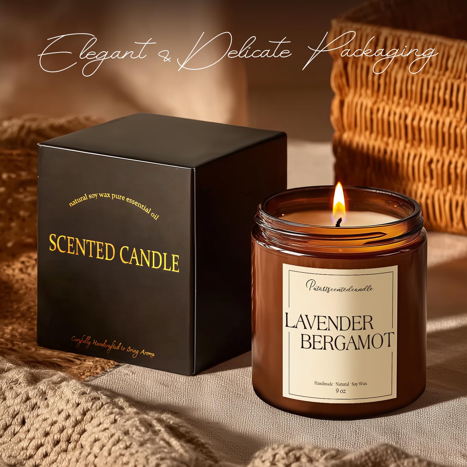 Putart Lavender & Bergamot Soy Candles - 9oz, Non-Toxic, Home Fragrance Gift