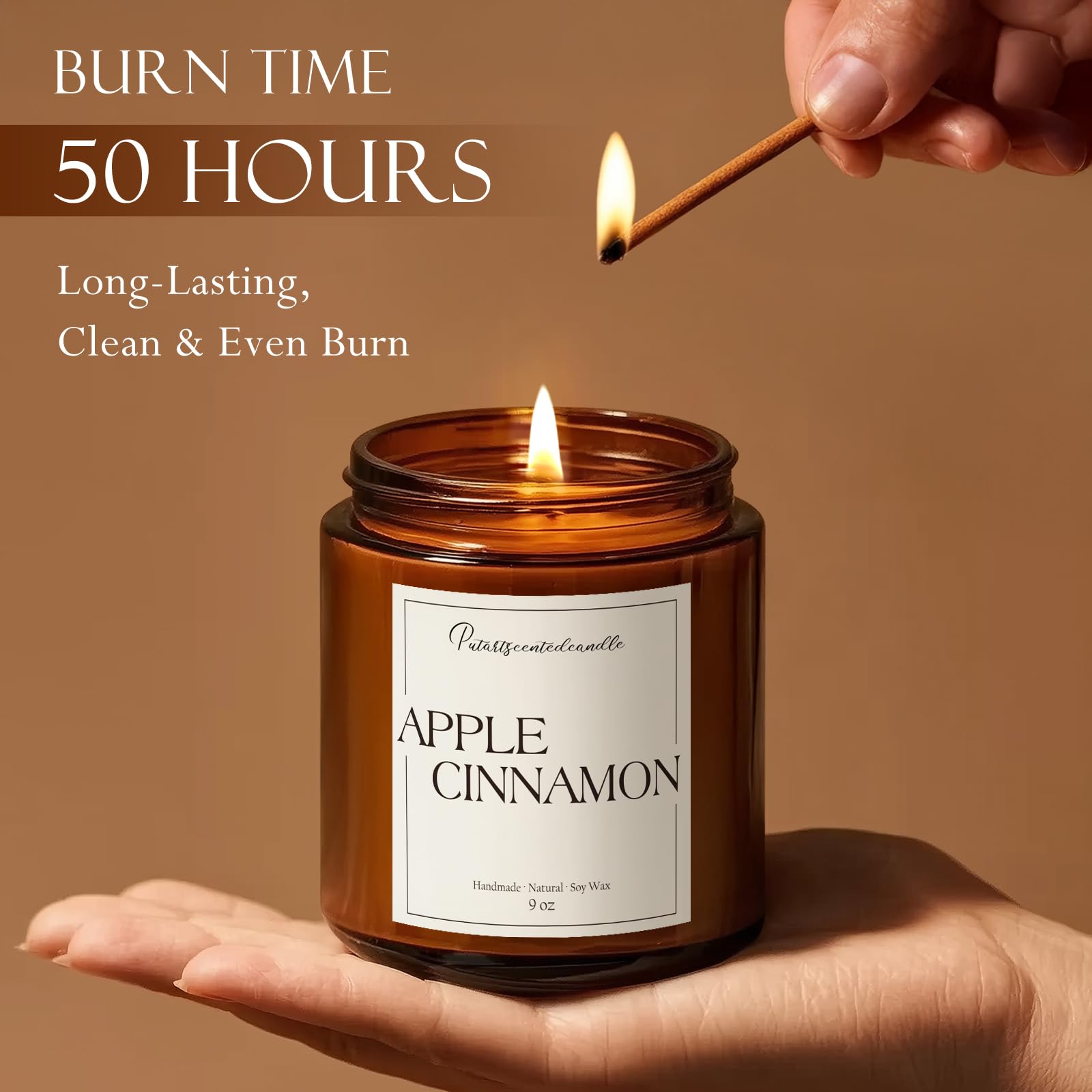 Putart Cinnamon Apple Scented Soy Candle, 9oz – Aromatherapy Jar for Stress Relief