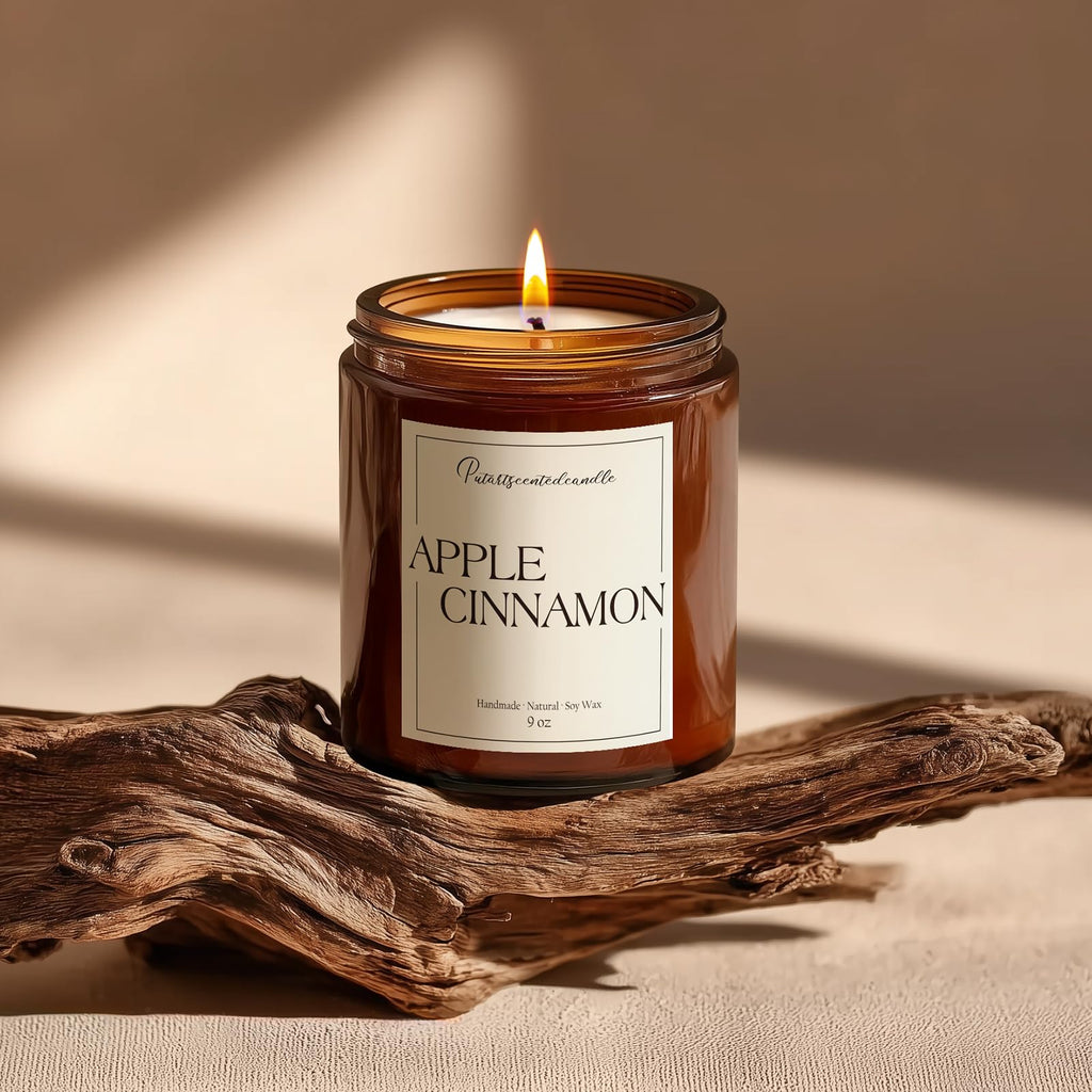 Putart Cinnamon Apple Scented Soy Candle, 9oz – Aromatherapy Jar for Stress Relief
