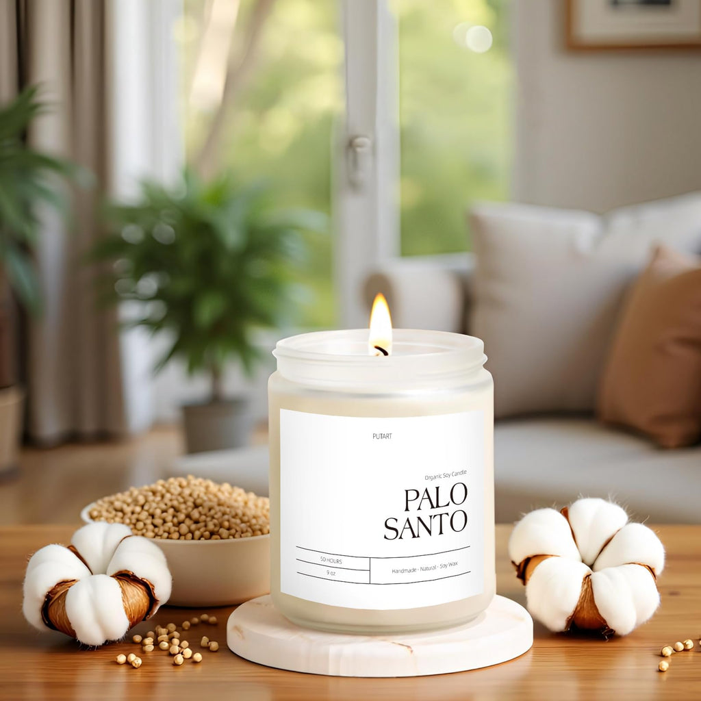 Putart Palo Santo Candle – 9oz Natural Soy Aromatherapy Jar, Stress Relief