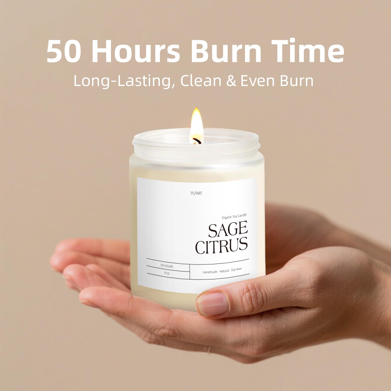 Putart Sage Citrus Soy Candle – 9oz, Non-Toxic, Long-Lasting Aroma, Luxury Gift Jar