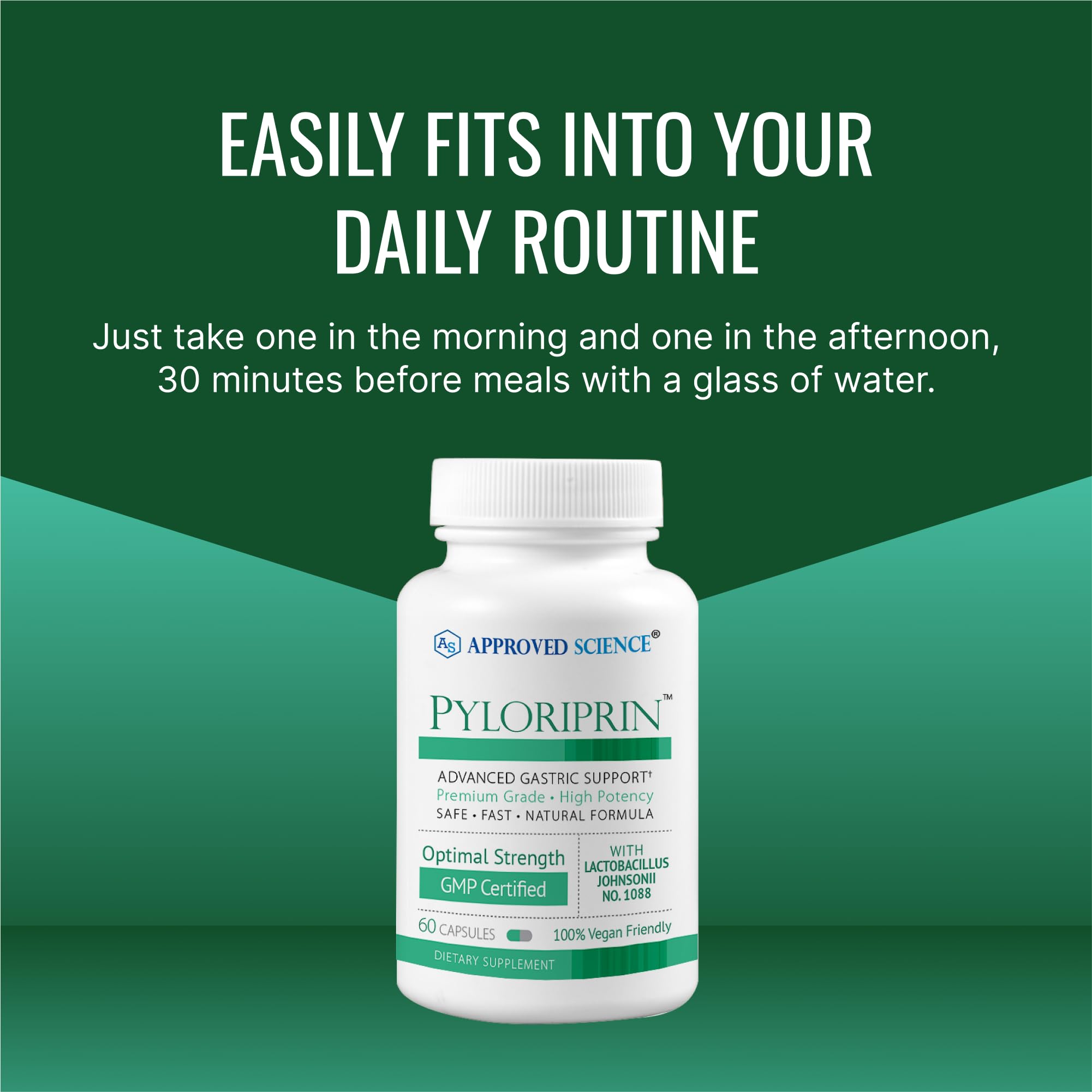 Approved Science Pyloriprin - Advanced Digestive Support for a Healthy Stomach (180 Vegan Capsules)