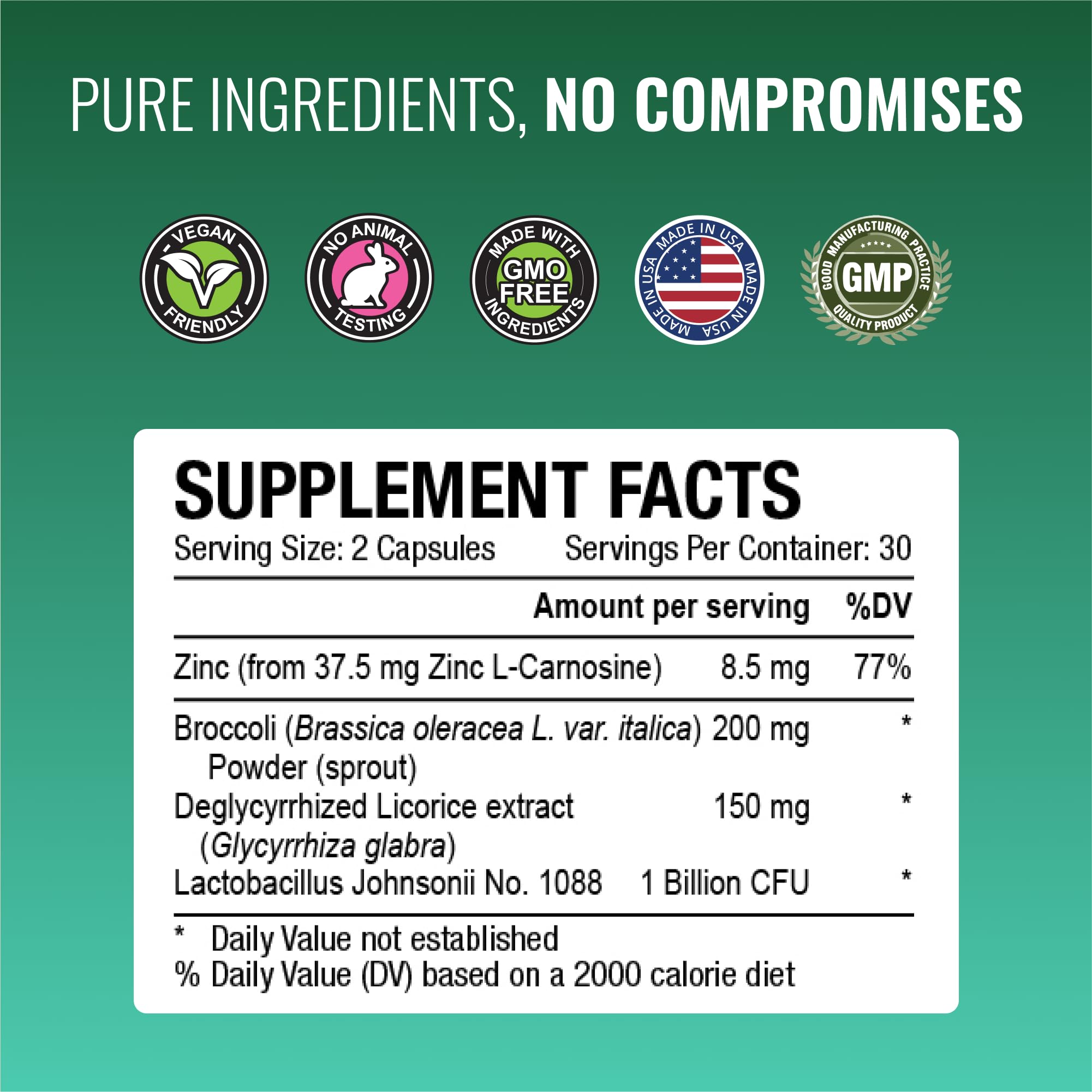 Approved Science Pyloriprin - Advanced Digestive Support (Zinc L-Carnosine, Probiotic, Broccoli Sprout, Deglycyrrhized Licorice) - 60 Vegan Capsules