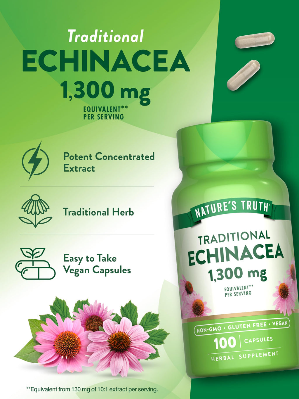 Nature's Truth Echinacea Extract Capsules | 1300mg | 100 Count | Non-GMO & Gluten Free