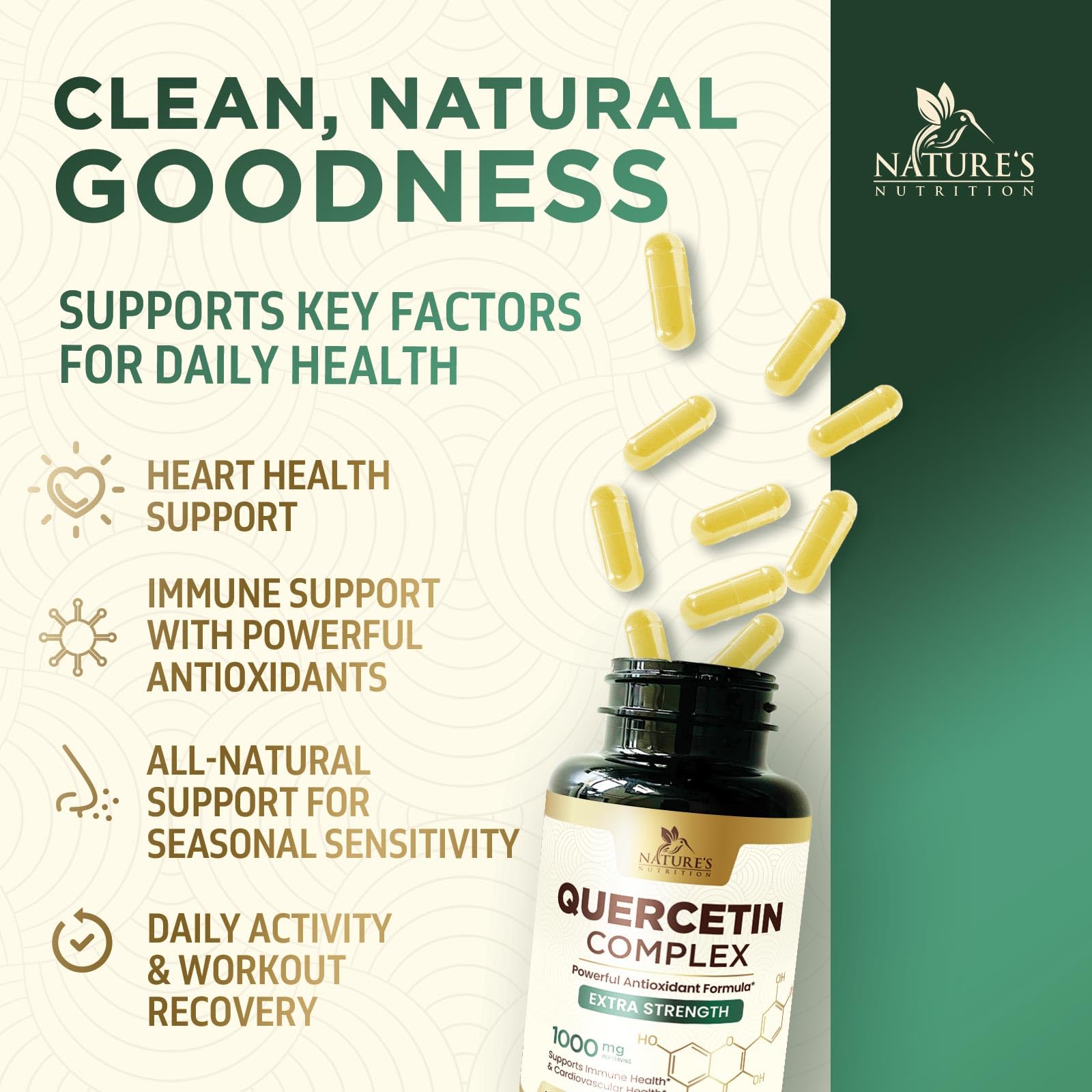 Quercetin Supplement 1000mg - Extra Strength Plant-Based Bioflavonoids for Immune & Respiratory Support