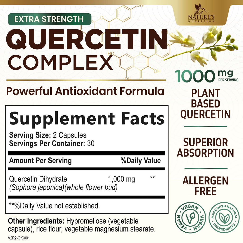 Quercetin 1000mg Supplement – Extra Strength Plant-Based Bioflavonoids | 60 Veggie Capsules