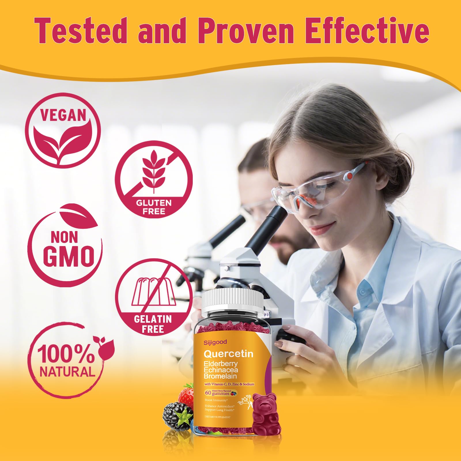 Quercetin Gummies with Bromelain, Elderberry, Echinacea, Vitamin C D Zinc - Immune System Support 60 Counts Pure Quercetin Gummies for Kids & Adults