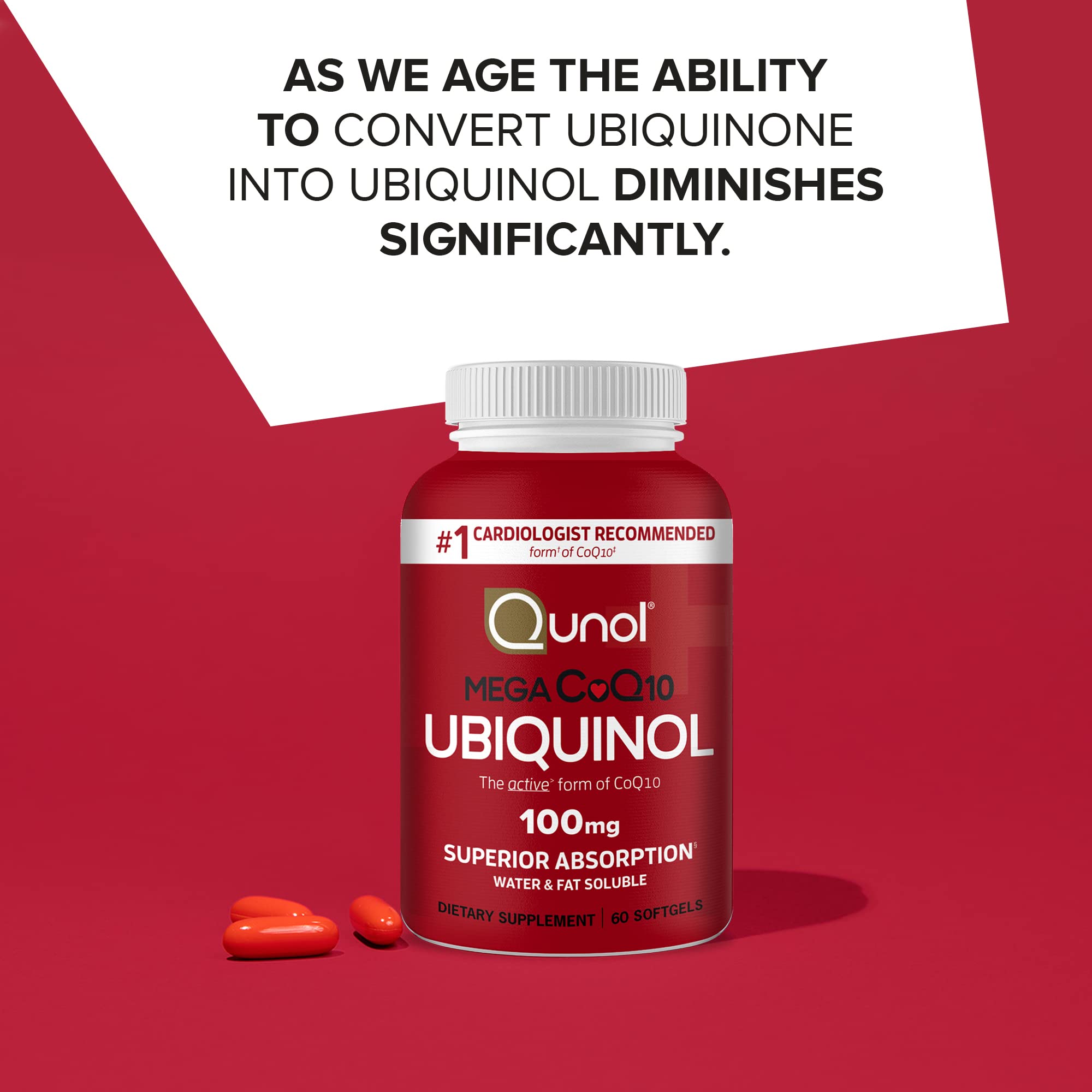 Qunol Mega Ubiquinol CoQ10 100mg – Superior Absorption, Water & Fat-Soluble CoQ10 | 60 Softgels (Pack of 2)