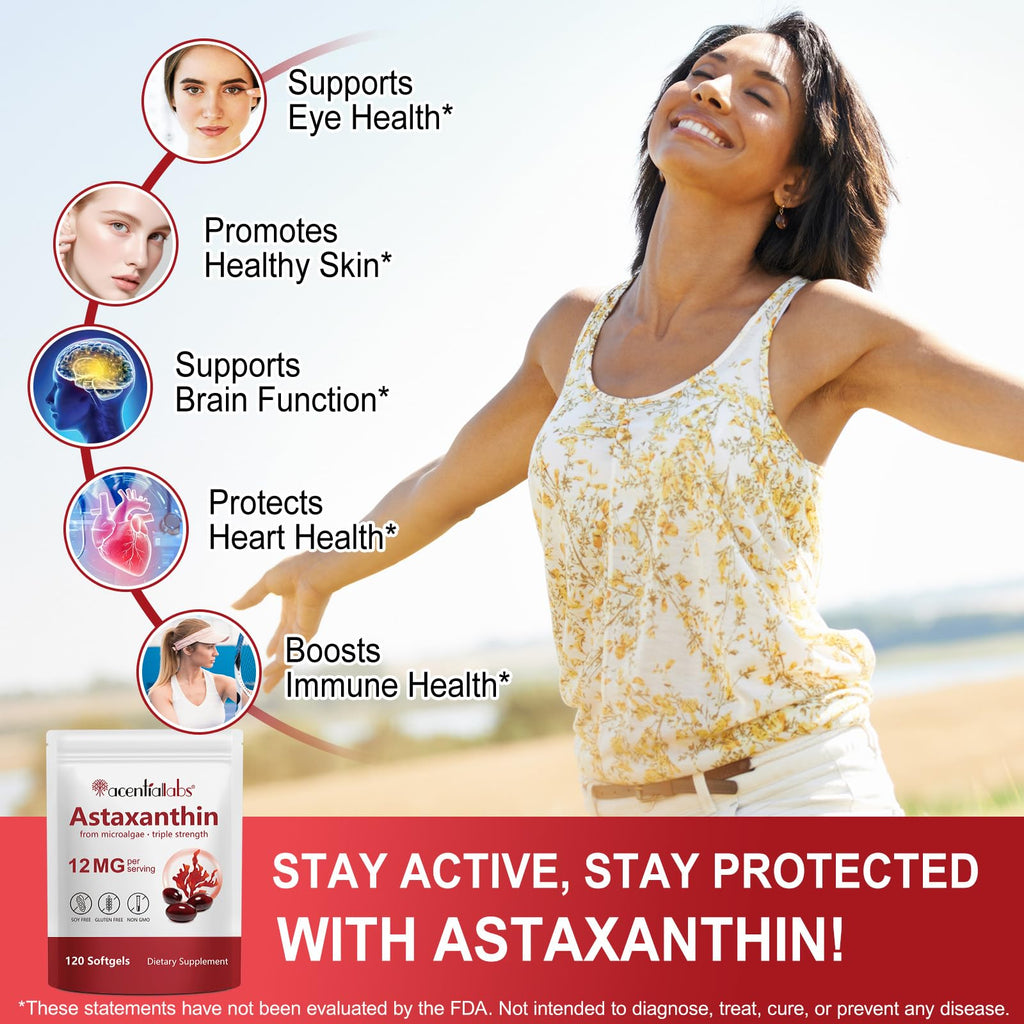 QYCOTXYR Astaxanthin 12mg | Premium Antioxidant Softgels – 120 Count
