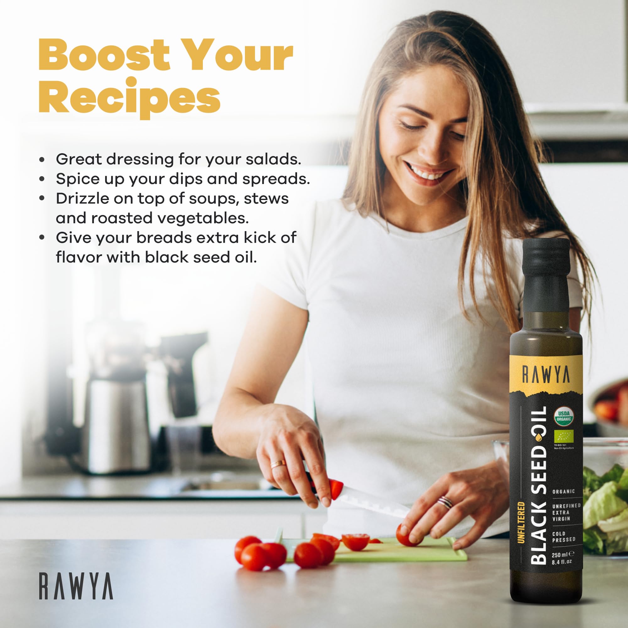 RAWYA Black Seed Oil - Organic Cold-Pressed Nigella Sativa (Turkish Origin) - USDA Organic - 2x250ml Glass