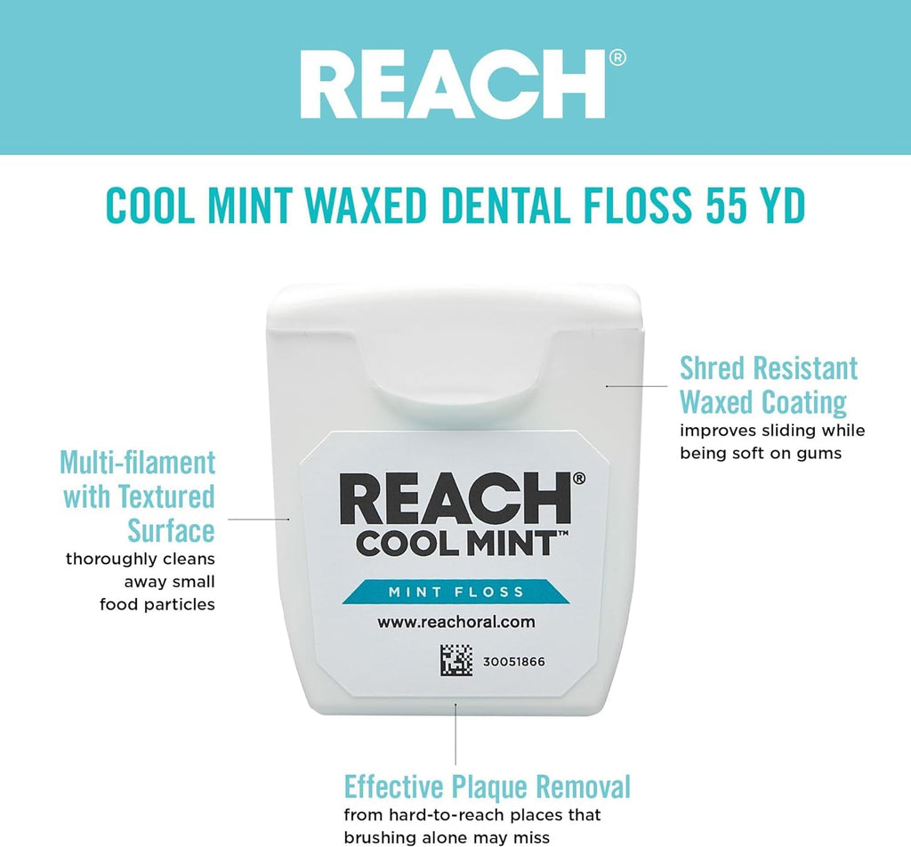 REACH Dental Floss Cool Mint 55 yds – Pack of 4