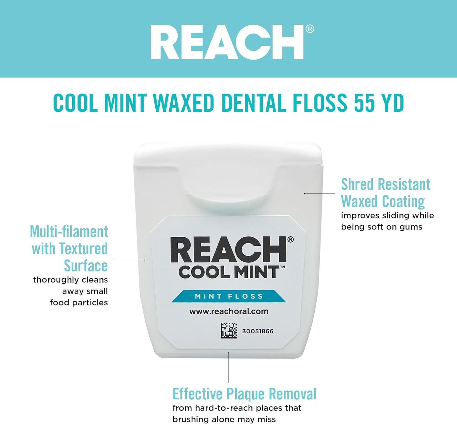 REACH Dental Floss, Cool Mint, 6 Count | Mint Floss for Clean Between-Teeth