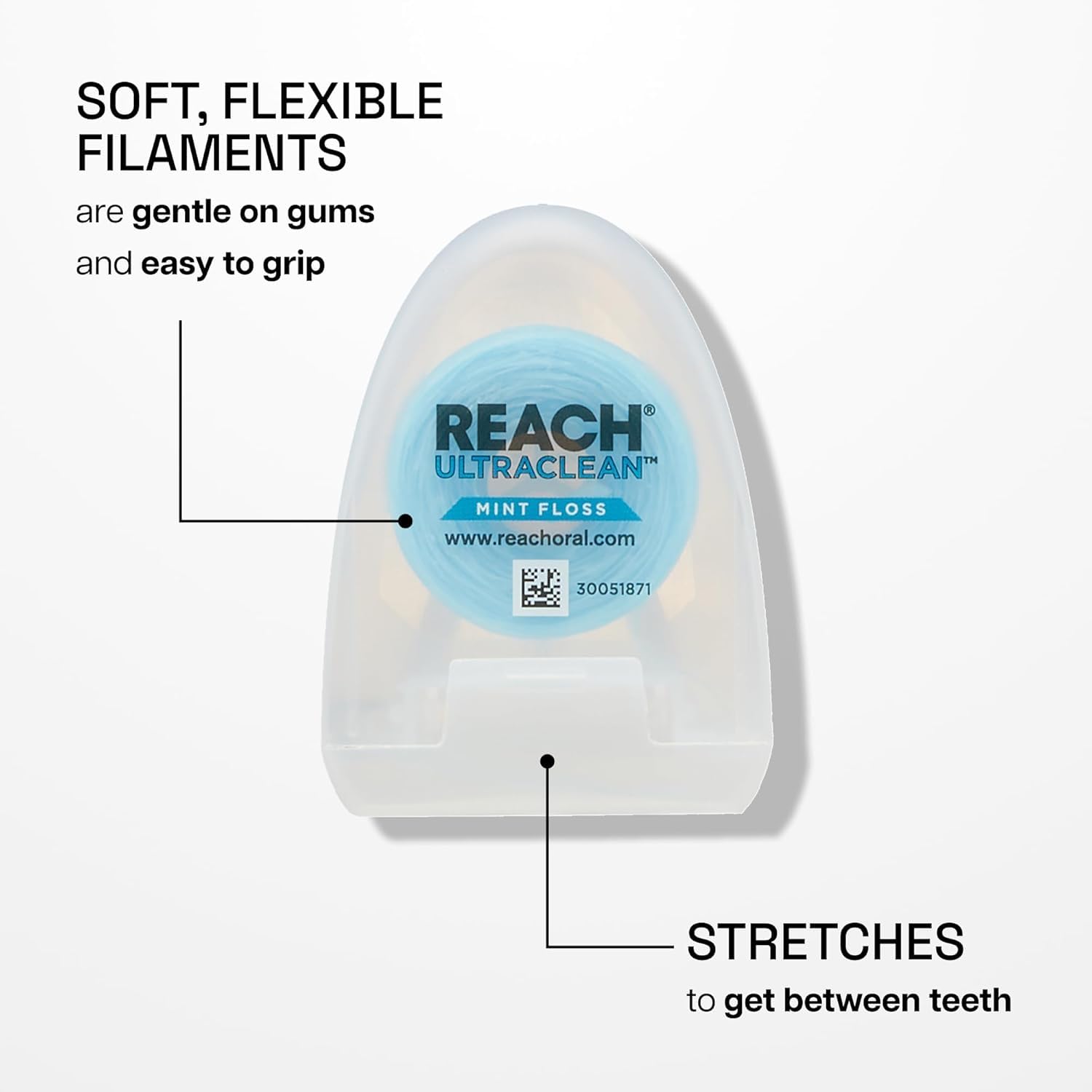 REACH Ultraclean Dental Floss Mint 30 Yards (Pack of 3) - Mint Floss with Micro-Grooves