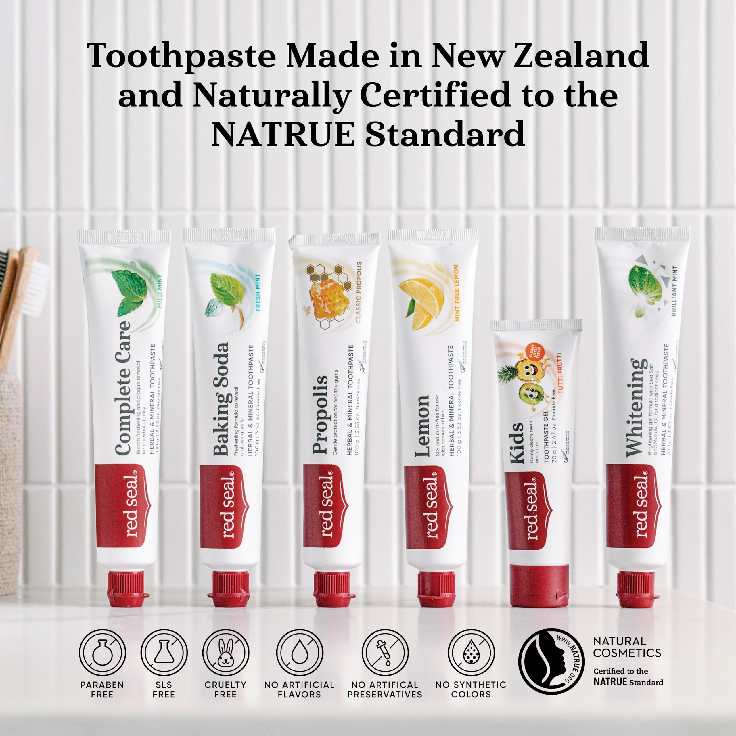 Red Seal Fluoride Free Lemon Toothpaste - Mint-Free Citrus Flavor | Vegan, Cruelty-Free, SLS Free, NATRUE Certified, 3.53 oz