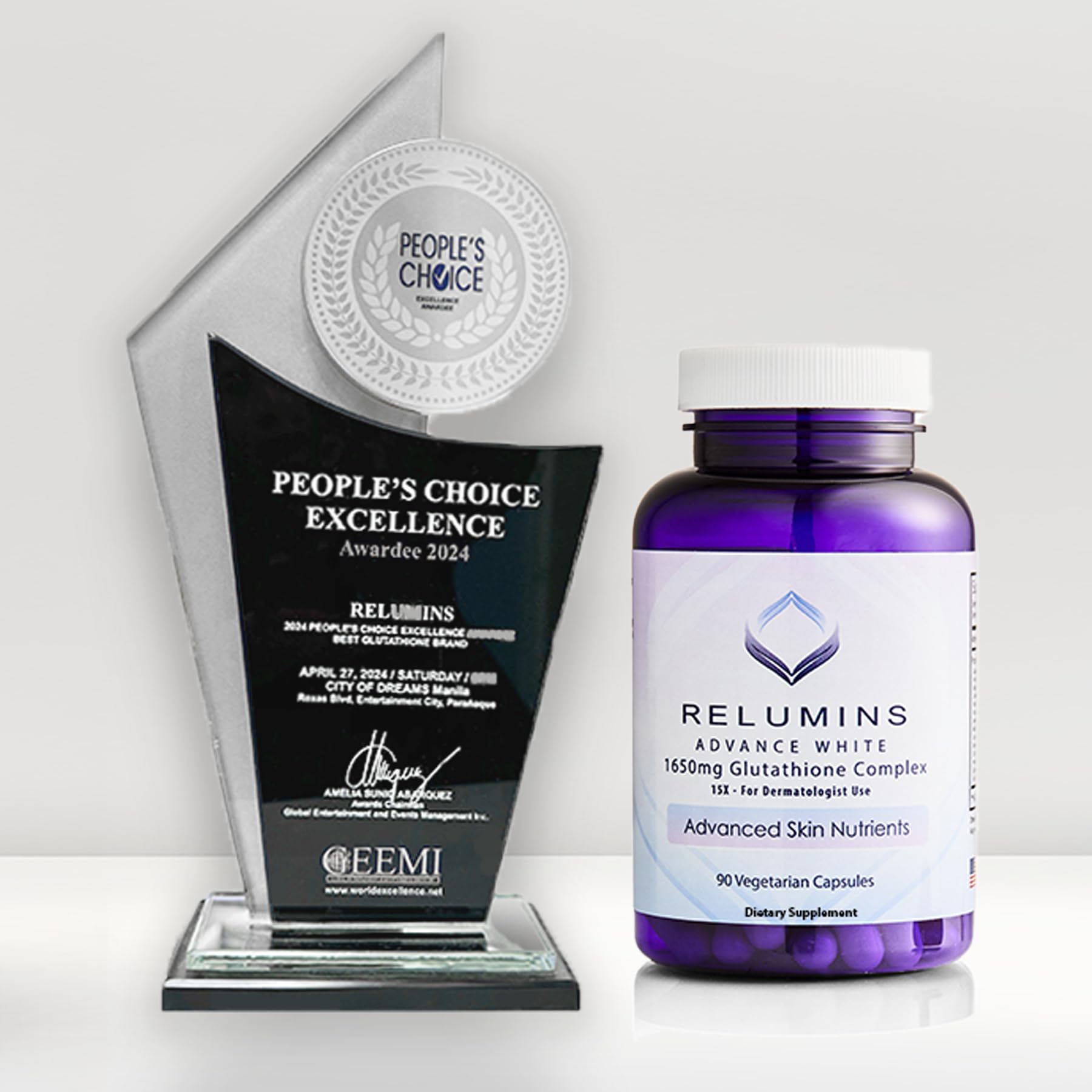 Relumins 1650mg L-Glutathione Complex with HA – 5 Bottles, Made in USA