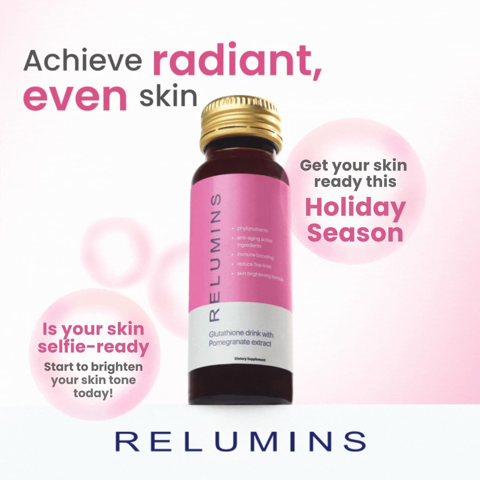 Relumins Glutathione Hydration Shots – Holiday Glow, Deep Hydration & Antioxidant Support | 10 x 50ml | Made in USA