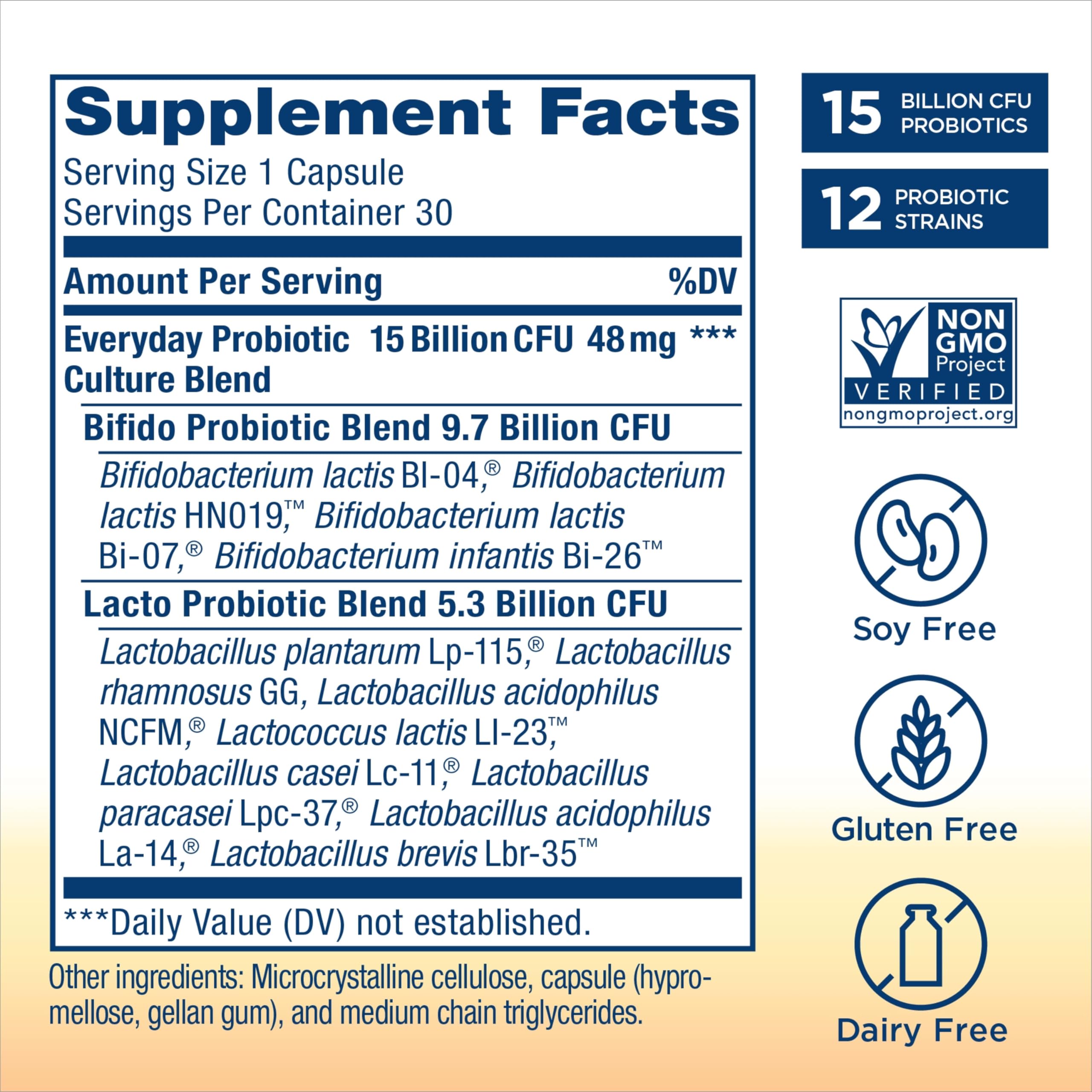 Renew Life Everyday Probiotic Capsules - 30 Count, 15B CFU, Dairy/Soy/Gluten-Free