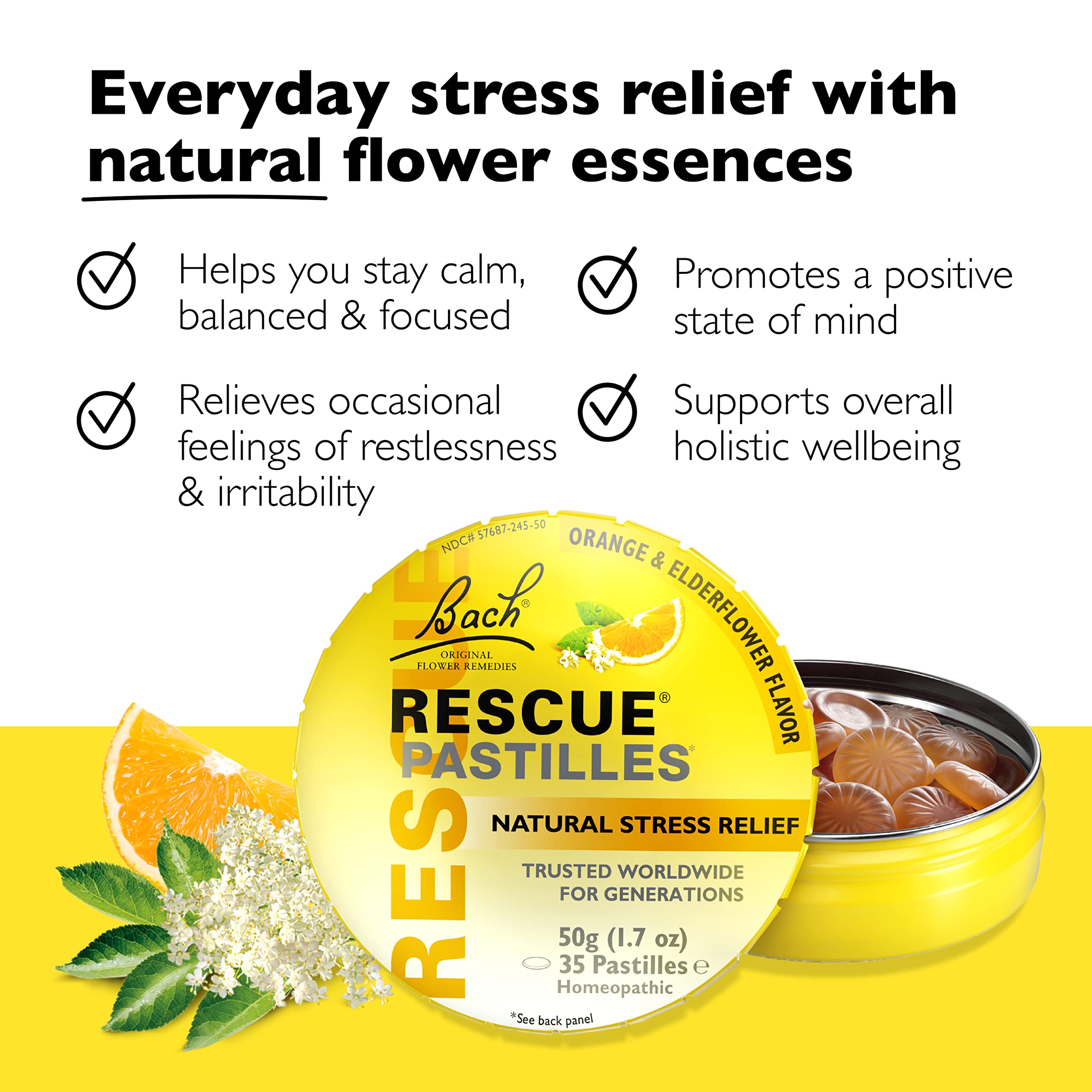 RESCUE Bach Pastilles – Orange & Elderflower Stress Relief Lozenges (4 Count)