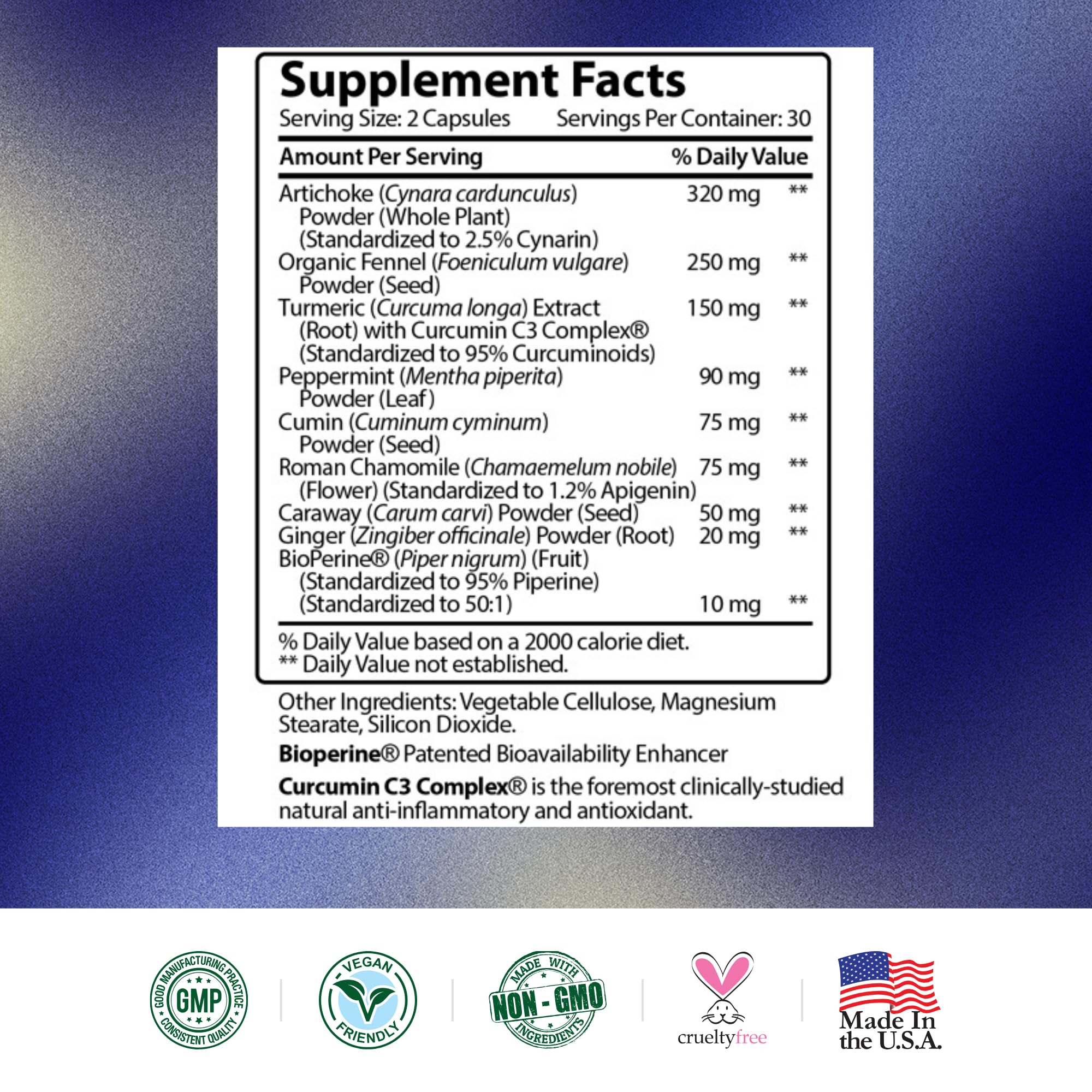 Research Verified Gas and Bloating – Artichoke, Ginger & Peppermint – 180 Vegan Capsules