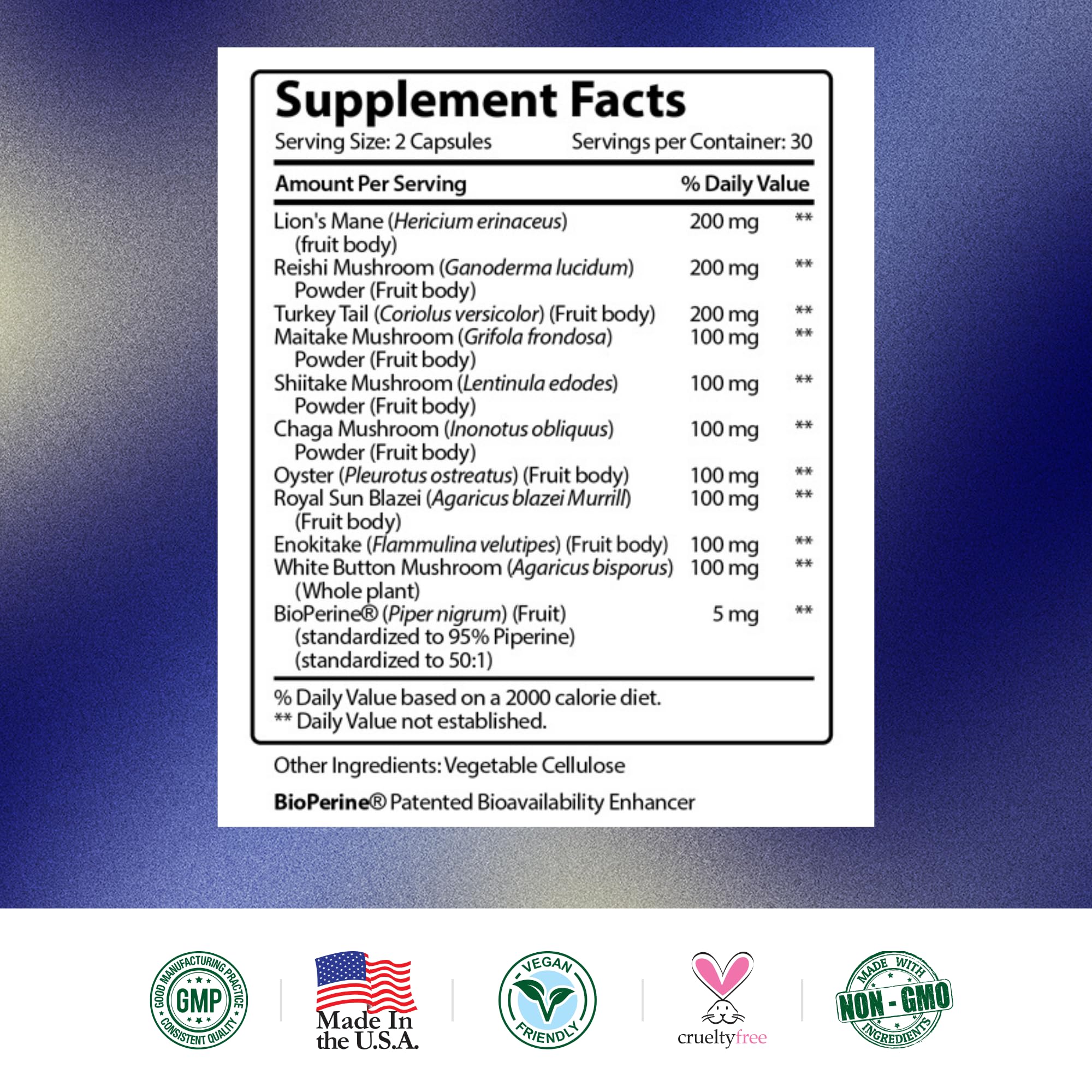 Research Verified Mushroom Complex – Immunity, Antioxidants & Cognition – 60 Vegan Capsules