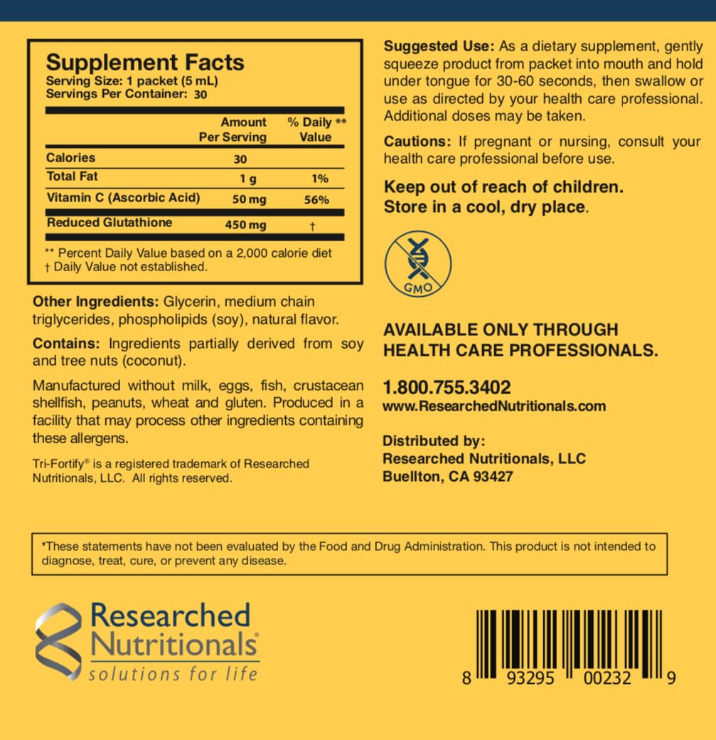 Researched Nutritionals Liposomal Glutathione (450mg) Liquid Gel + Vitamin C – Tri-Fortify, Watermelon, 5 Fl Oz