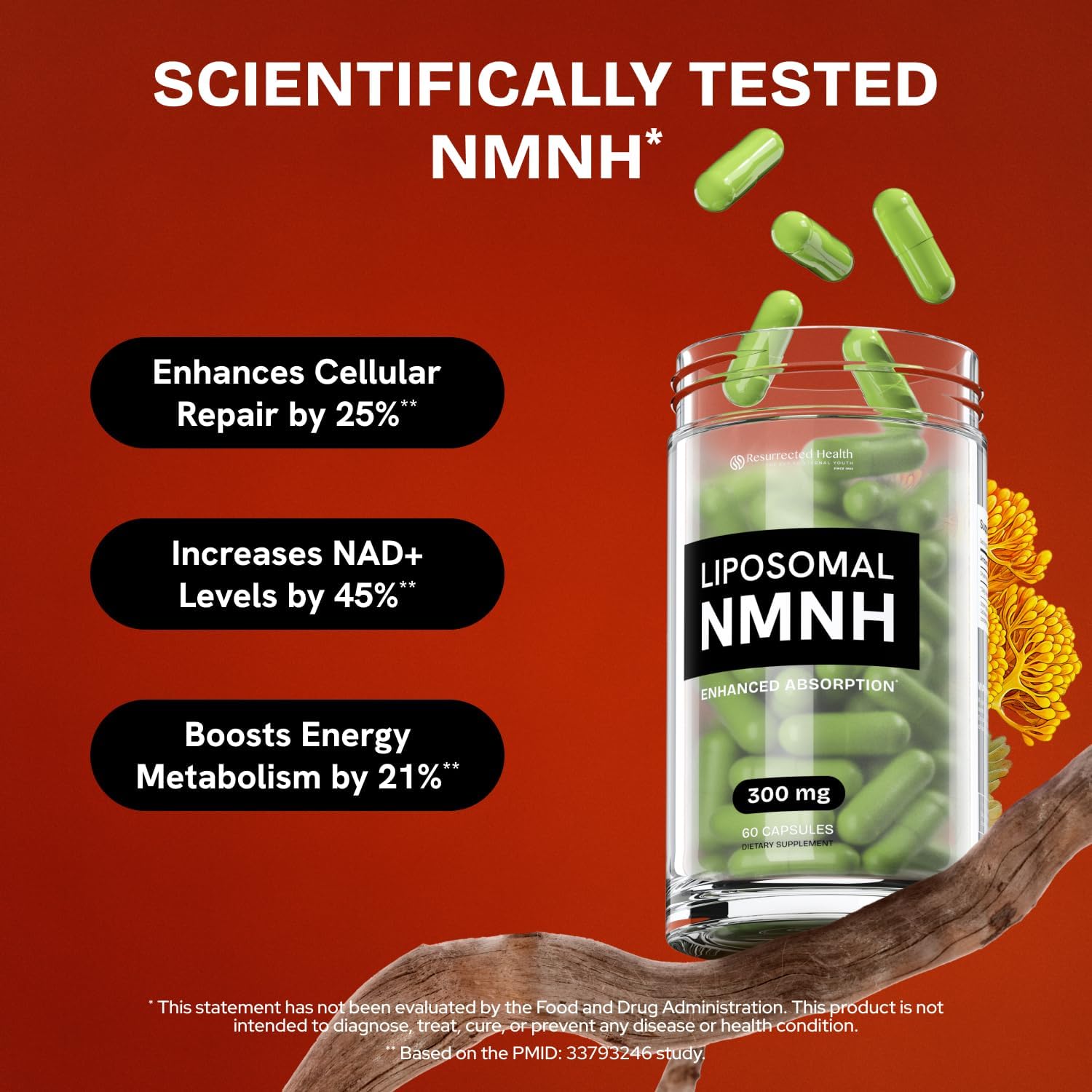 Resurrected Health Liposomal NMNH (300mg) – NAD+ Booster for Energy, Focus - 60 Capsules (4 Packs)