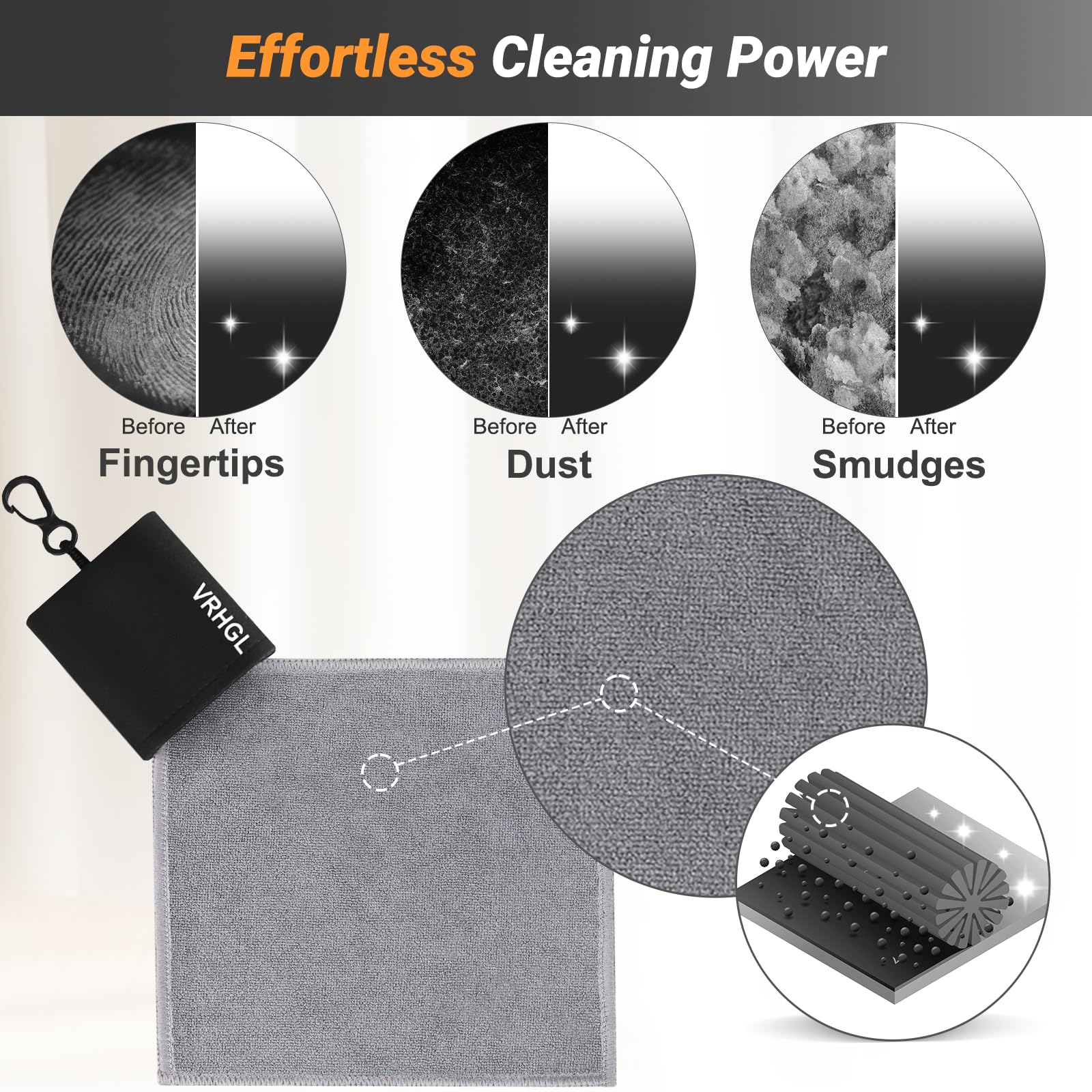 2-Sided Glasses Cleaner & Polishing Cloths Keychain – Portable Microfiber Lens Cleaning Kit (6x6 inch)