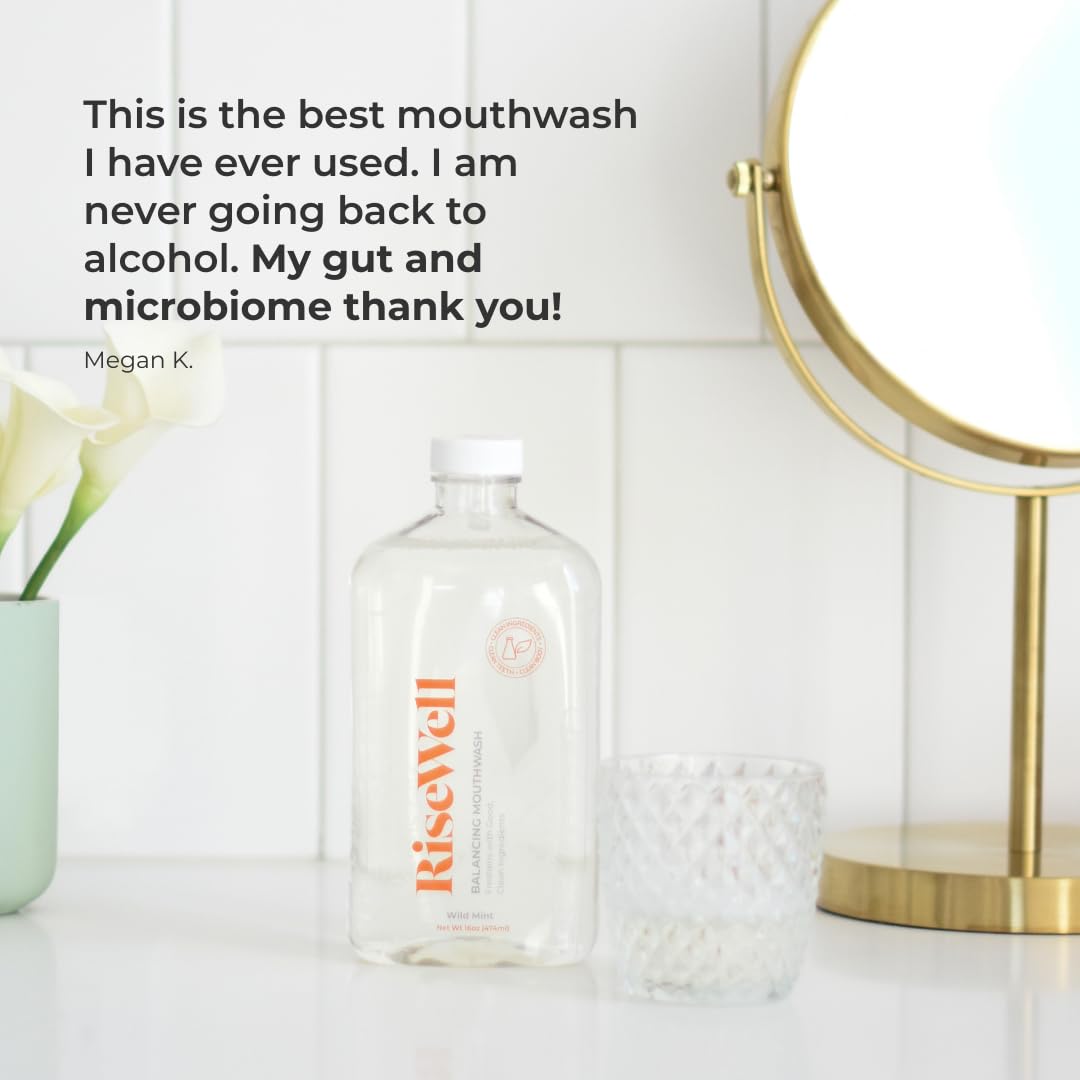 RiseWell Balancing Mouthwash - pH Balanced, Alcohol Free, Fluoride Free - Wild Mint 16 oz (2-Pack)