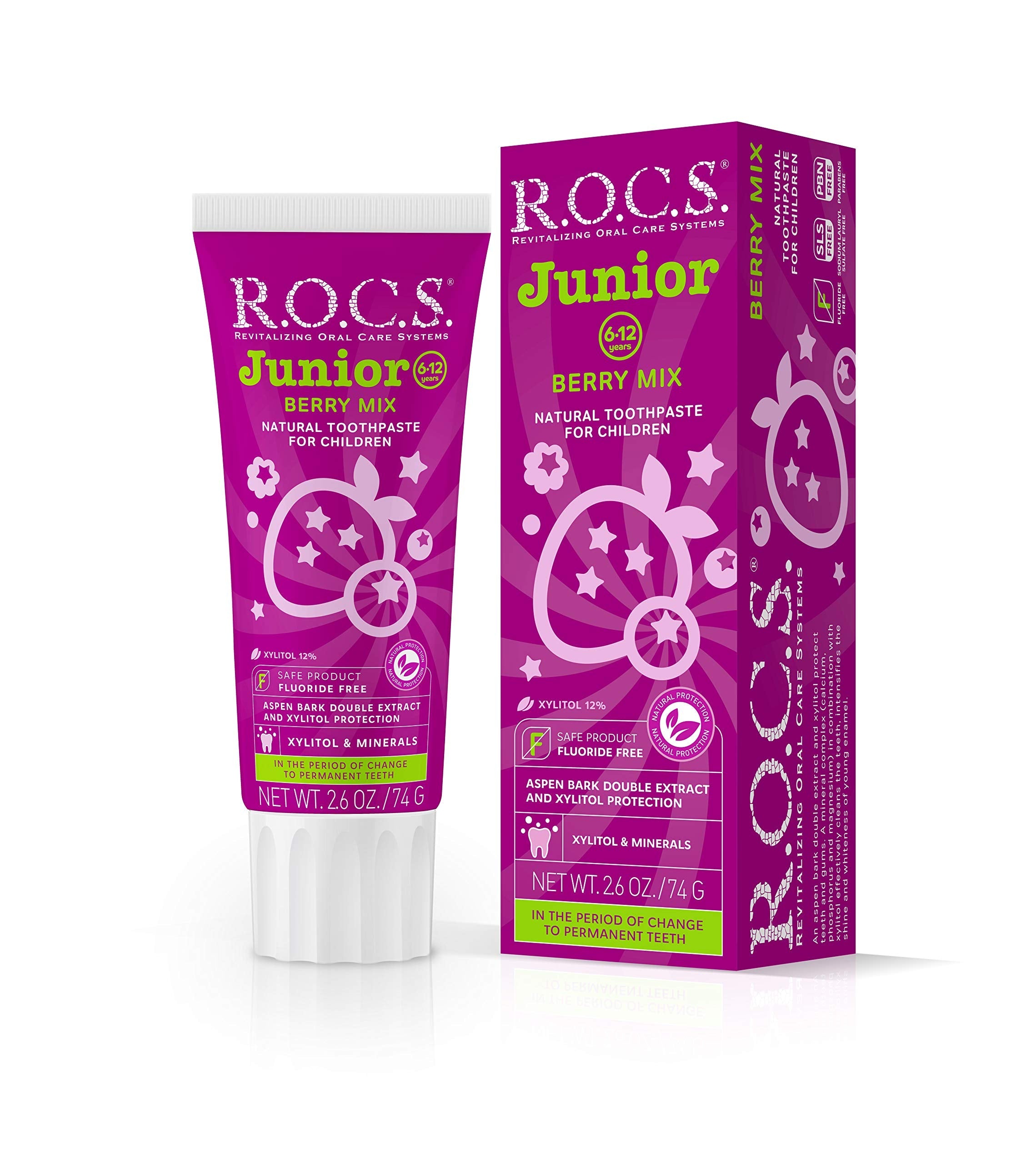 R.O.C.S. Junior Toothpaste Berry Mix – Enamel Whitening, No Fluoride – Safe to Swallow (6-12 yrs)