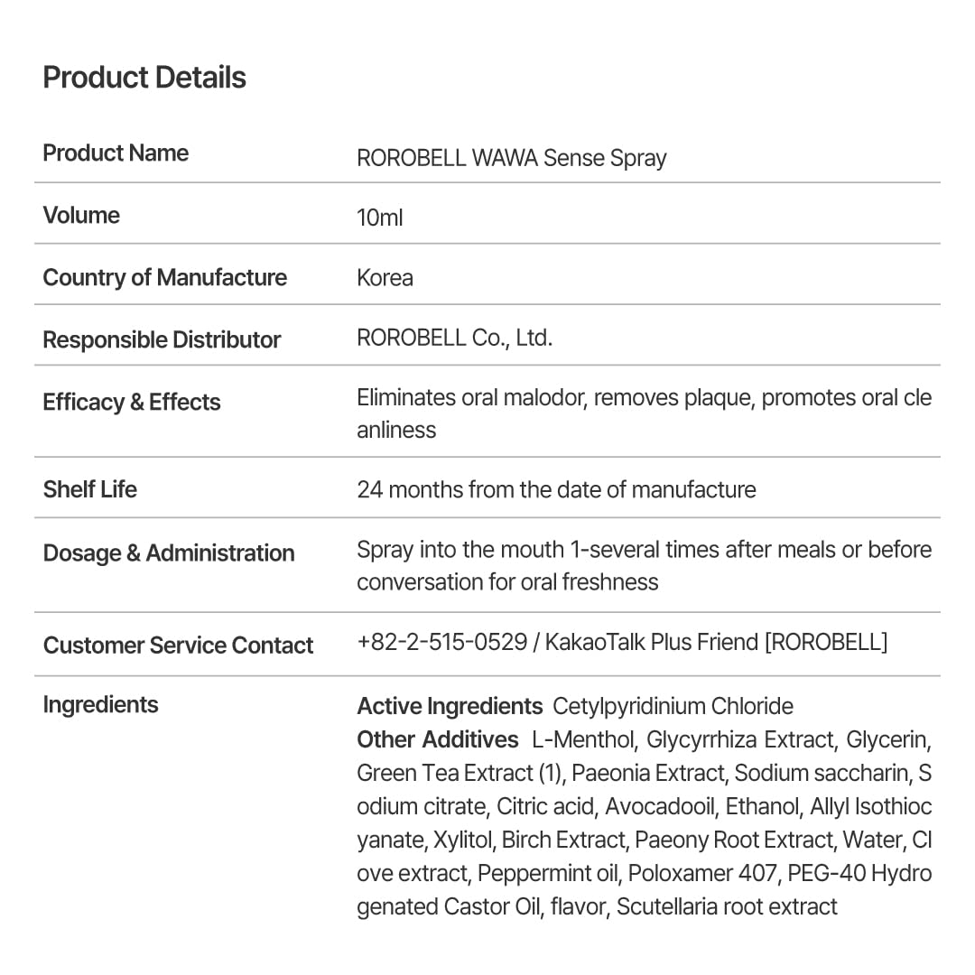 ROROBELL Wawa Sense Spray – Oral Care Mouth Freshener Pack of 5 (1/3 Fl Oz)