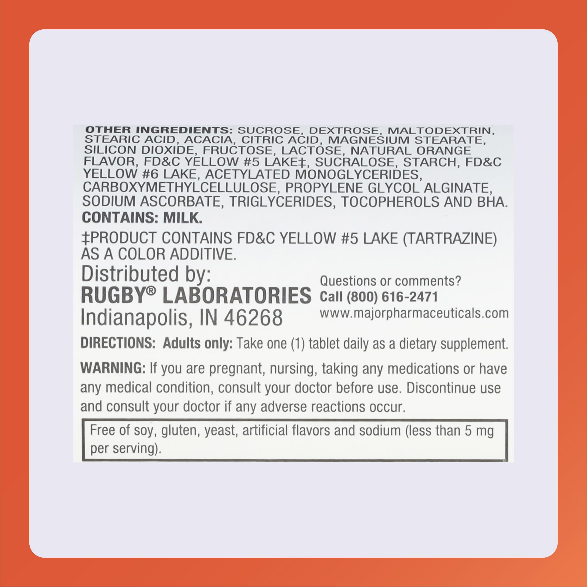 Rugby 500mg Calcium Chewable Tablets - Orange Flavor - 60 Count (1 Pack) | Dietary Supplement