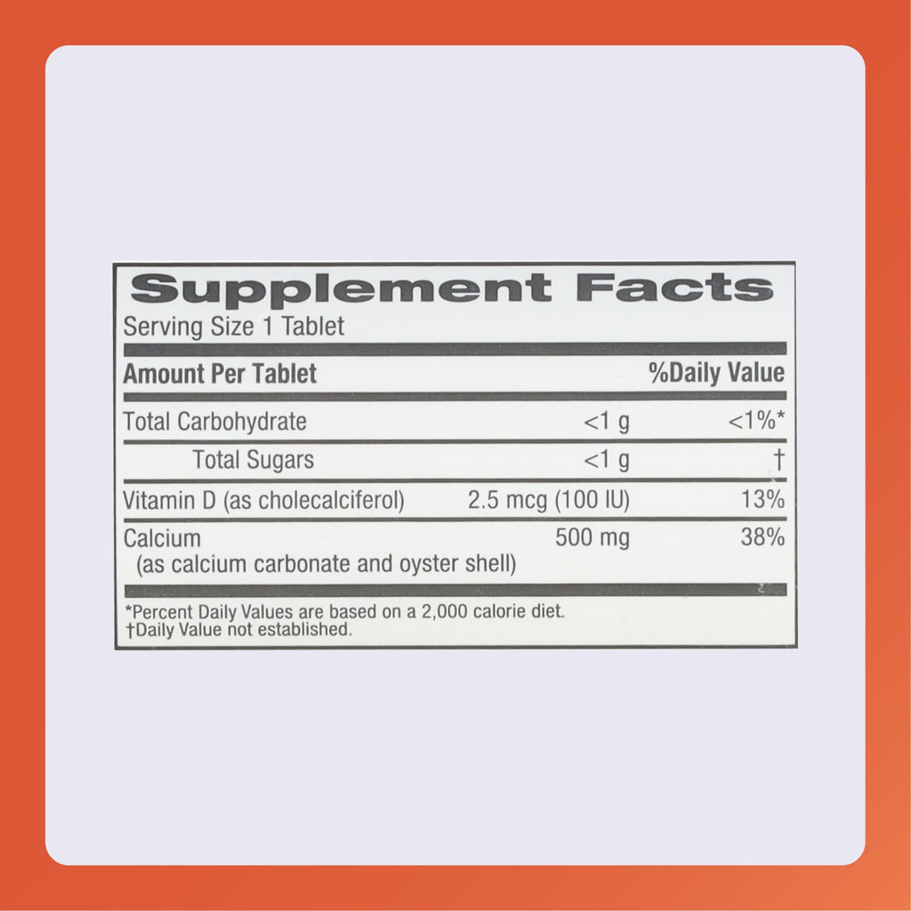 Rugby 500mg Calcium Chewable Tablets – Orange Flavor, Vitamin D 100 IU, 60 Count (3 Pack)